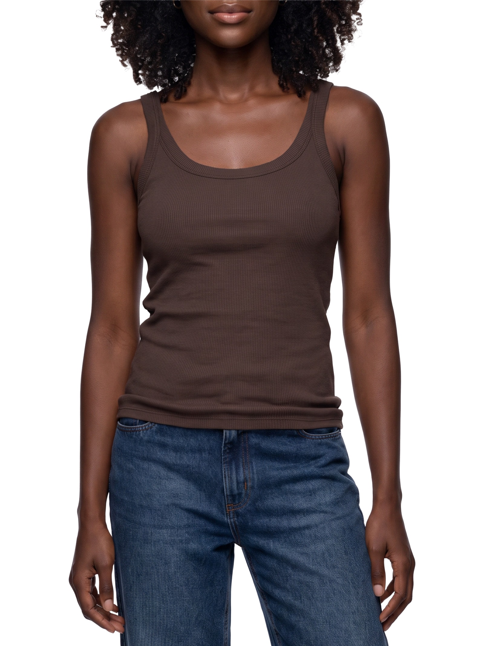 Regata Básica Feminina Slim Rib – Marrom Hering