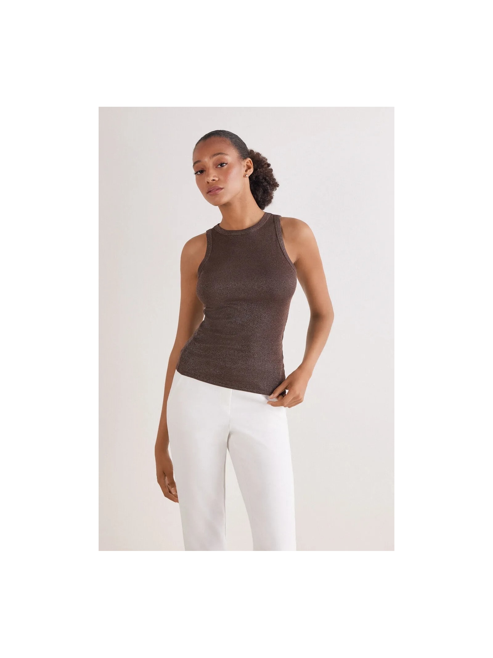 Regata Canelada Em Algodão Lamê Marrom Intimissimi