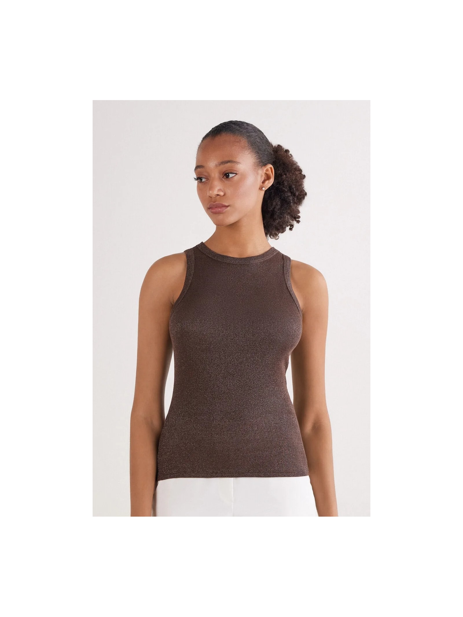 Regata Canelada Em Algodão Lamê Marrom Intimissimi