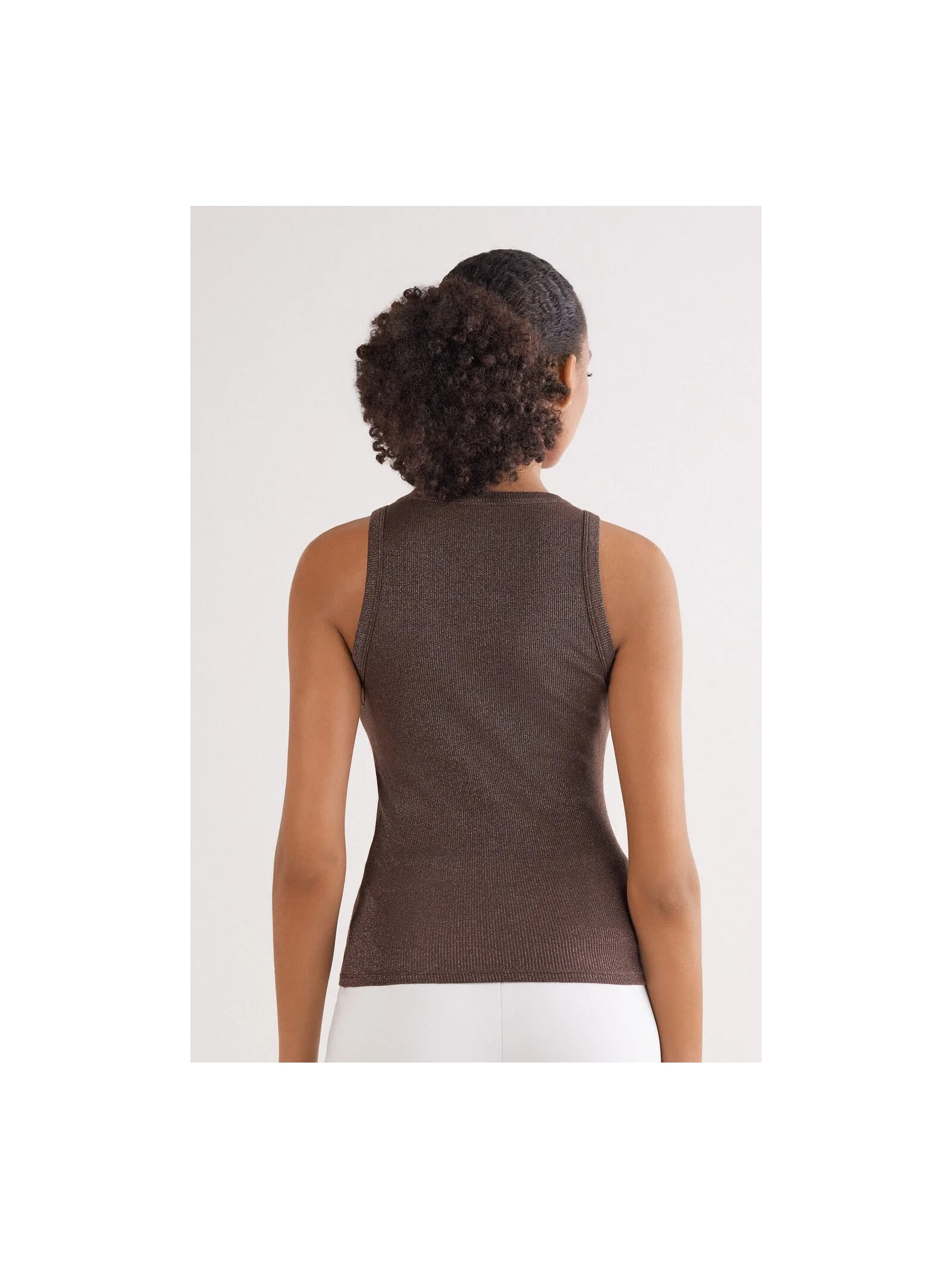 Regata Canelada Em Algodão Lamê Marrom Intimissimi