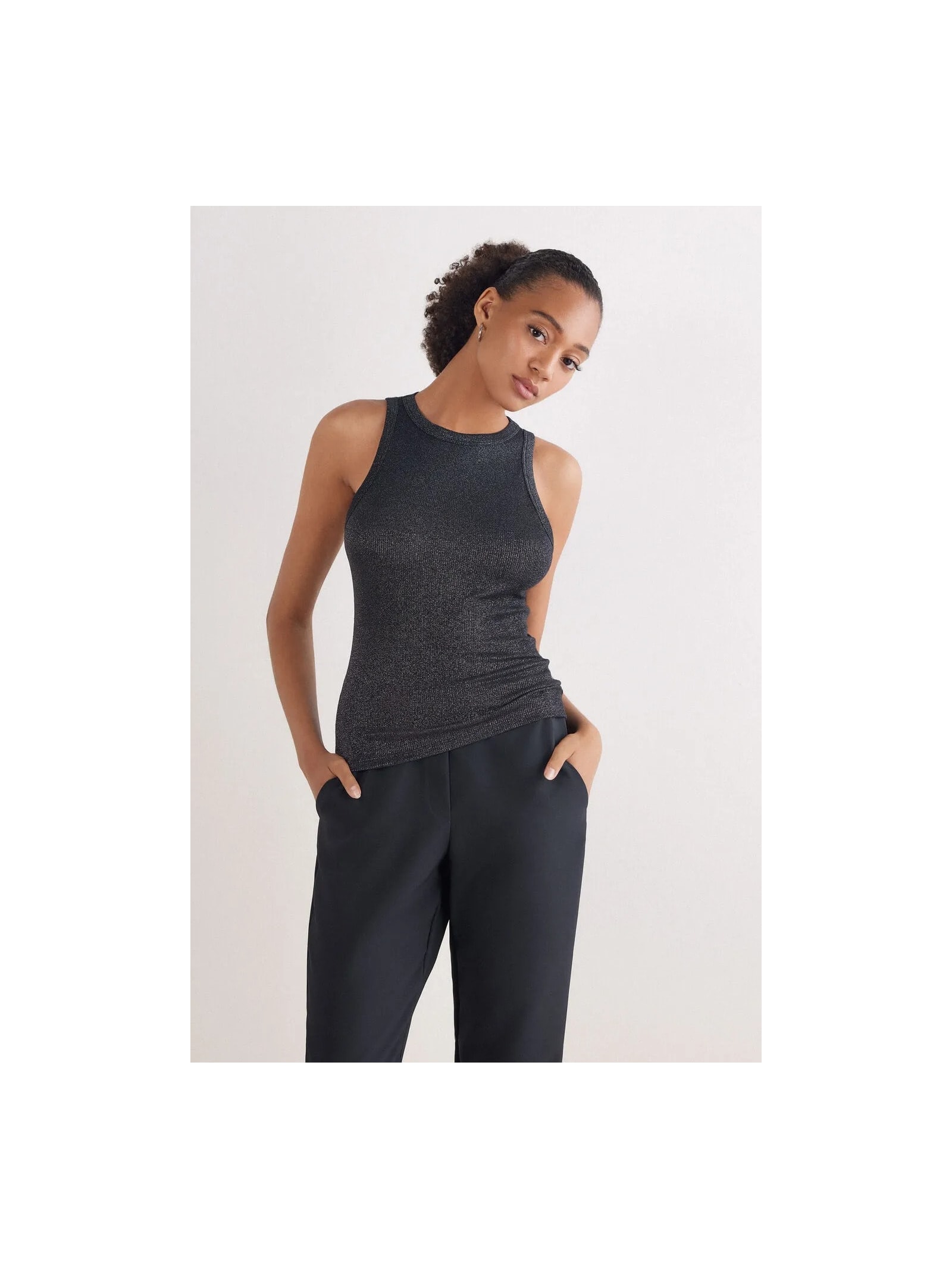 Regata Canelada Em Algodão Lamê Preto Intimissimi