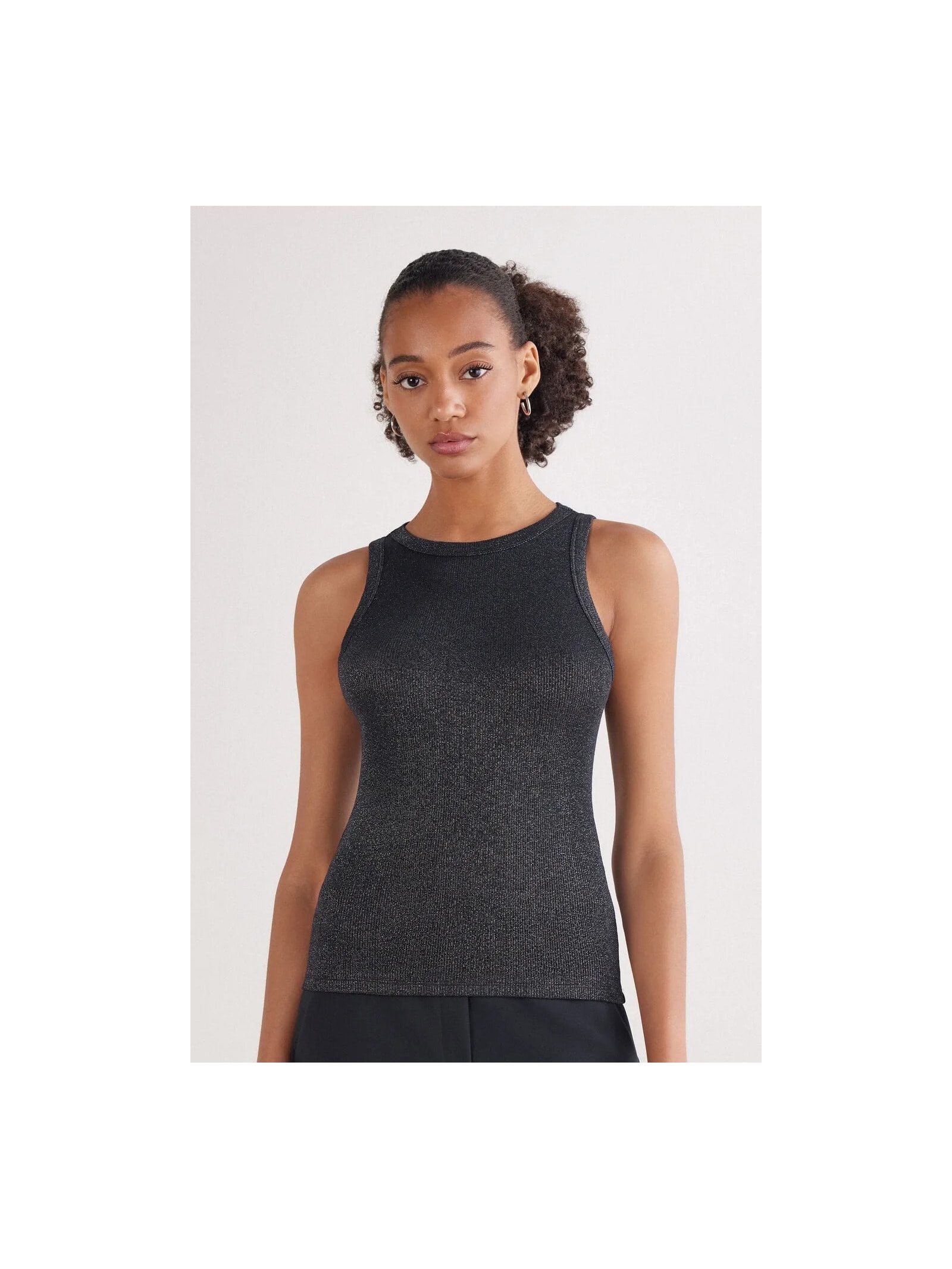 Regata Canelada Em Algodão Lamê Preto Intimissimi