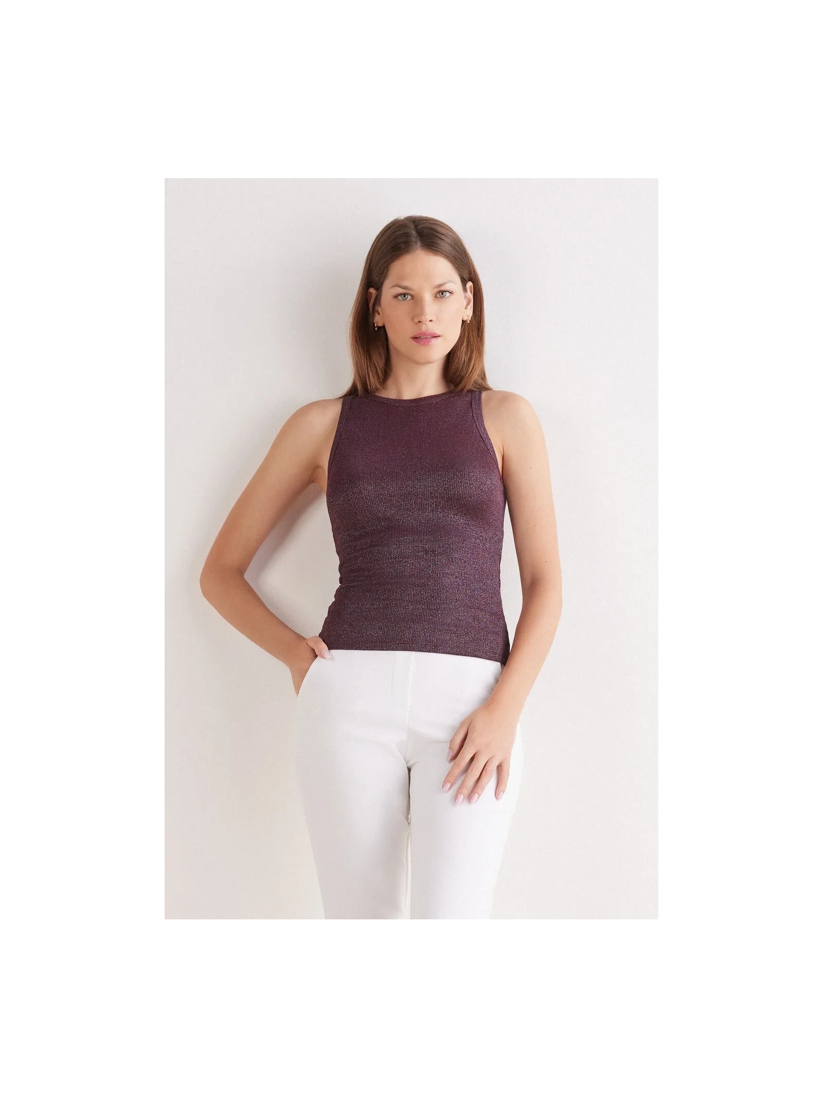 Regata Canelada Em Algodão Lamê Vermelho Intimissimi