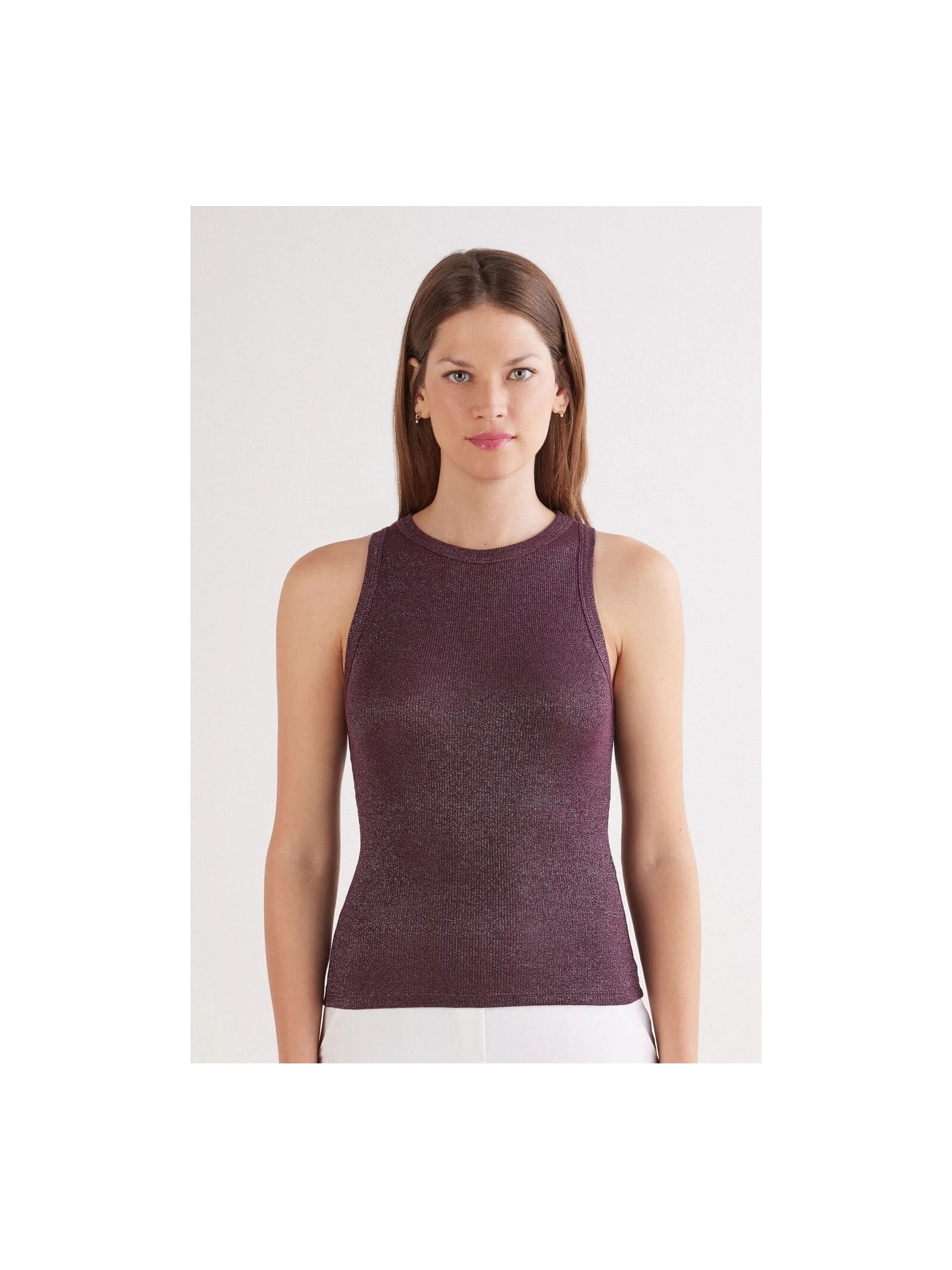 Regata Canelada Em Algodão Lamê Vermelho Intimissimi