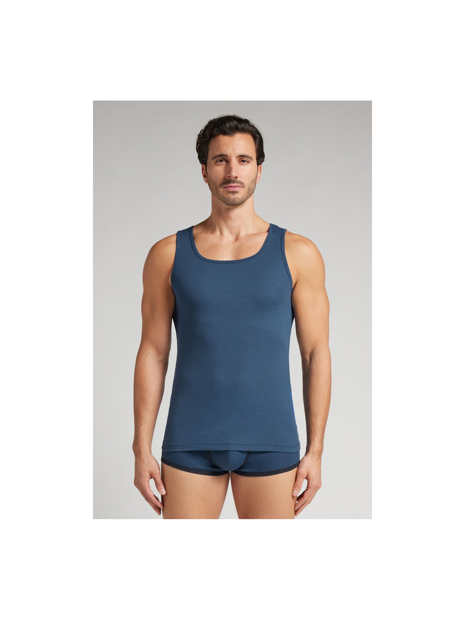Regata Canelada Em Algodão Supima Azul Intimissimi