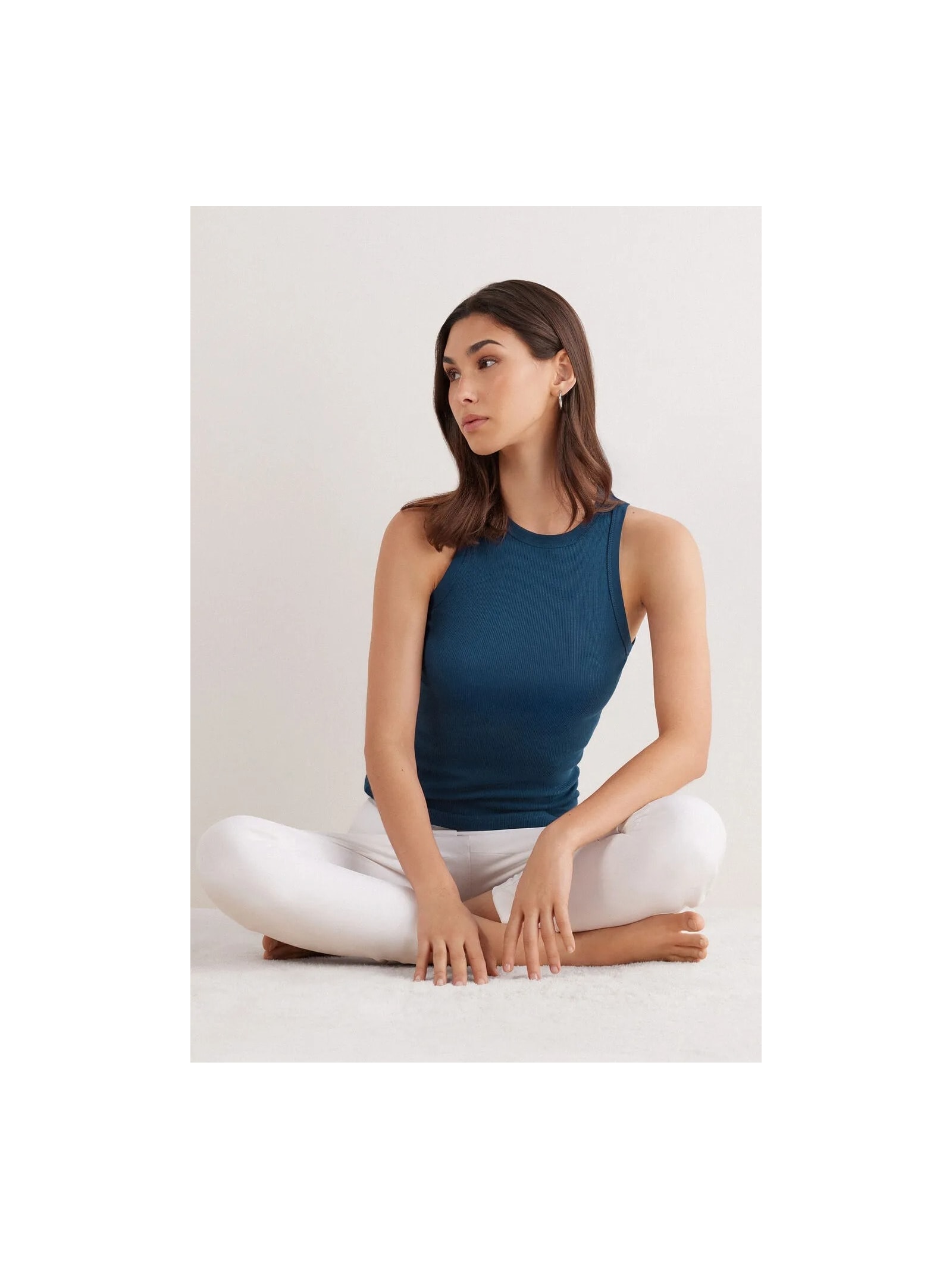 Regata Canelada Em Algodão Supima Azul Intimissimi