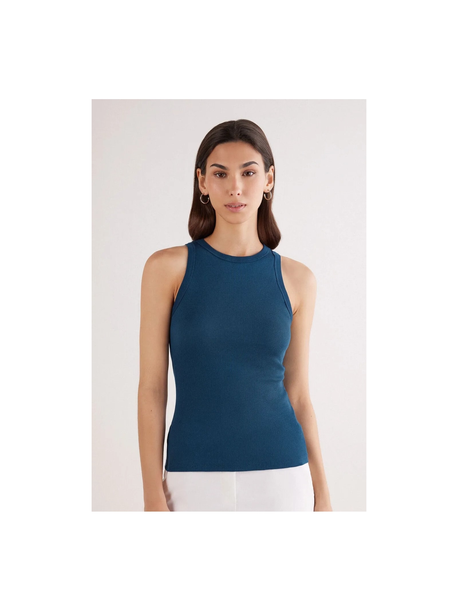 Regata Canelada Em Algodão Supima Azul Intimissimi