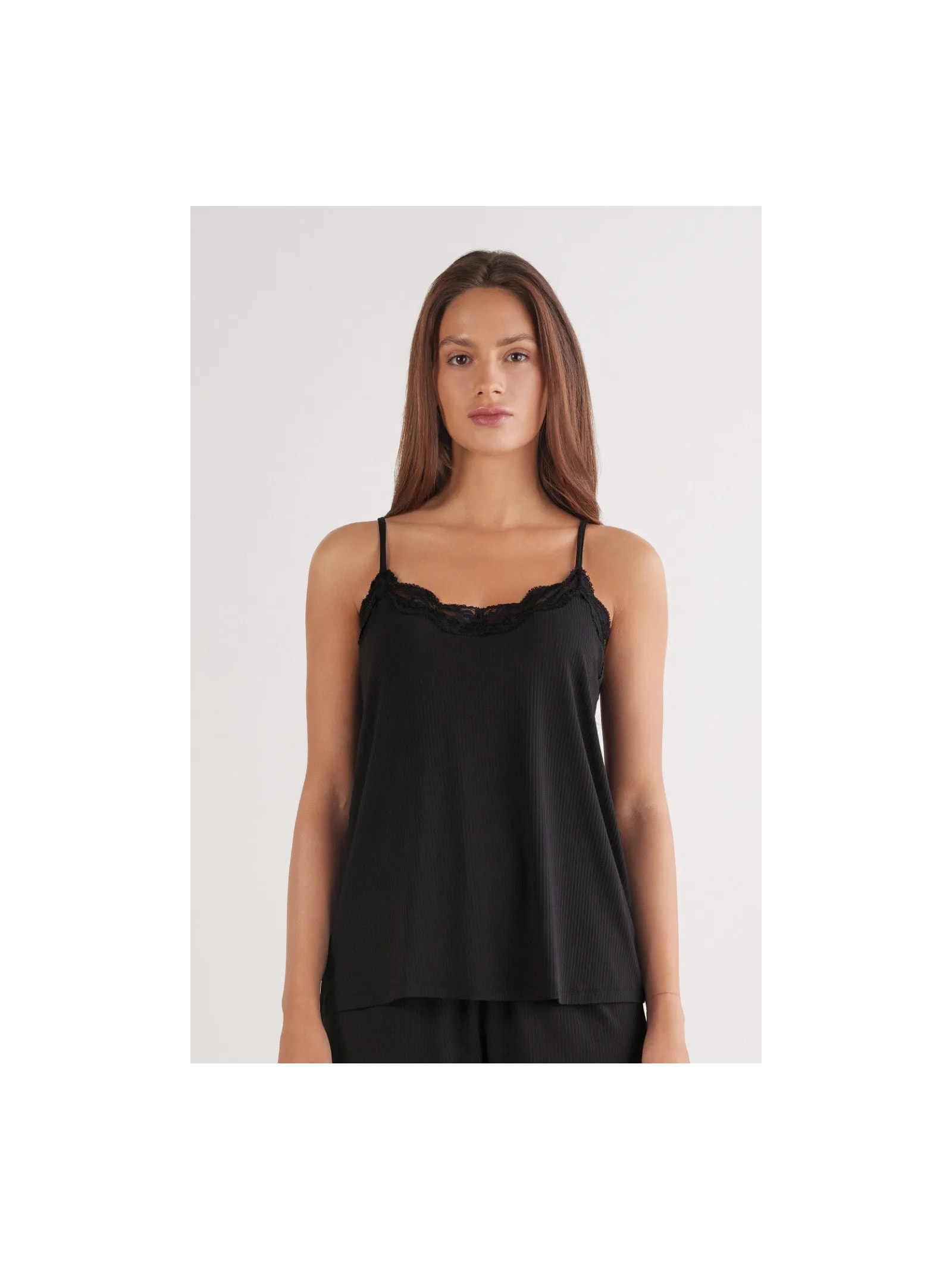 Regata Canelada Em Viscose e Rendayour Everyday Wear Preto Intimissimi