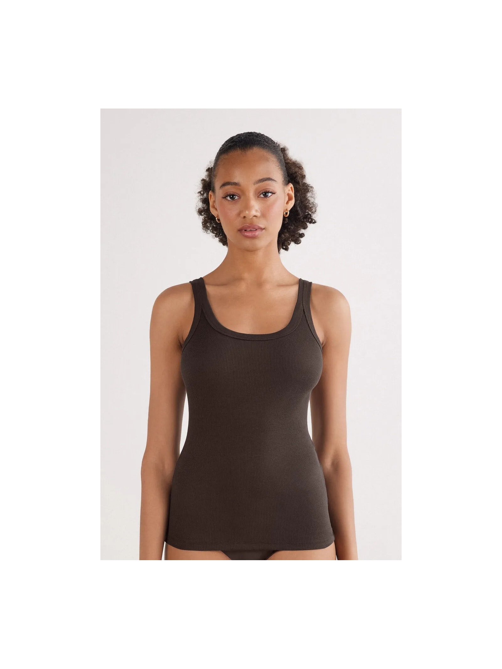 Regata Canelada Estilo Remador Em Algodão Supima Marrom Intimissimi