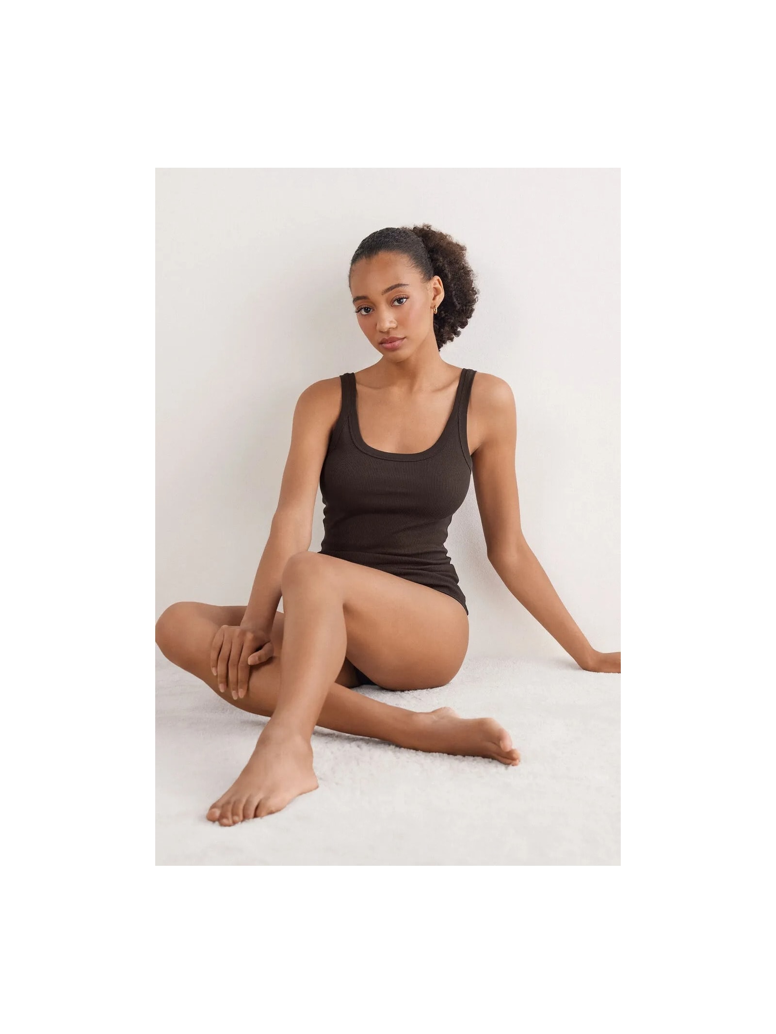 Regata Canelada Estilo Remador Em Algodão Supima Marrom Intimissimi