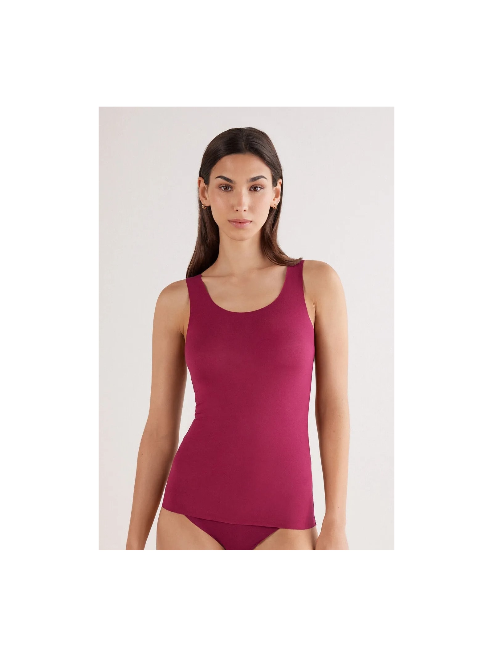 Regata Com Decote Redondo e Sem Costura Em Algodão Bordô Intimissimi