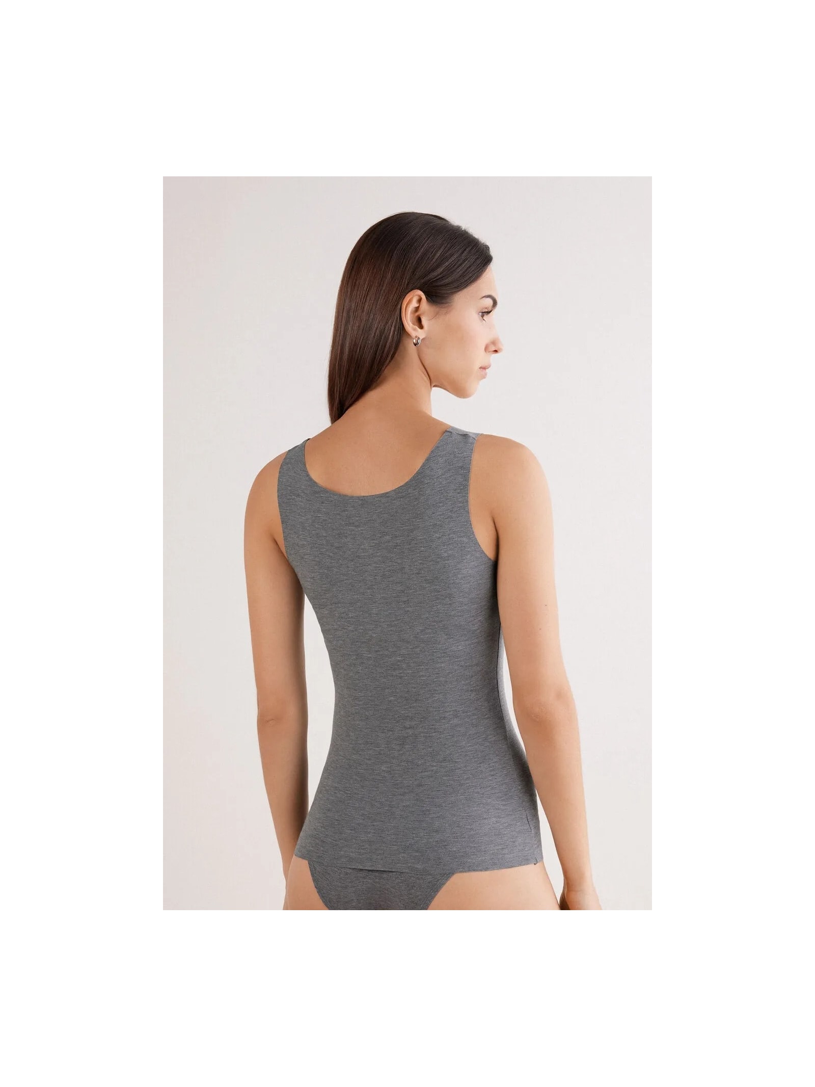 Regata Com Decote Redondo e Sem Costura Em Algodão Cinza Intimissimi