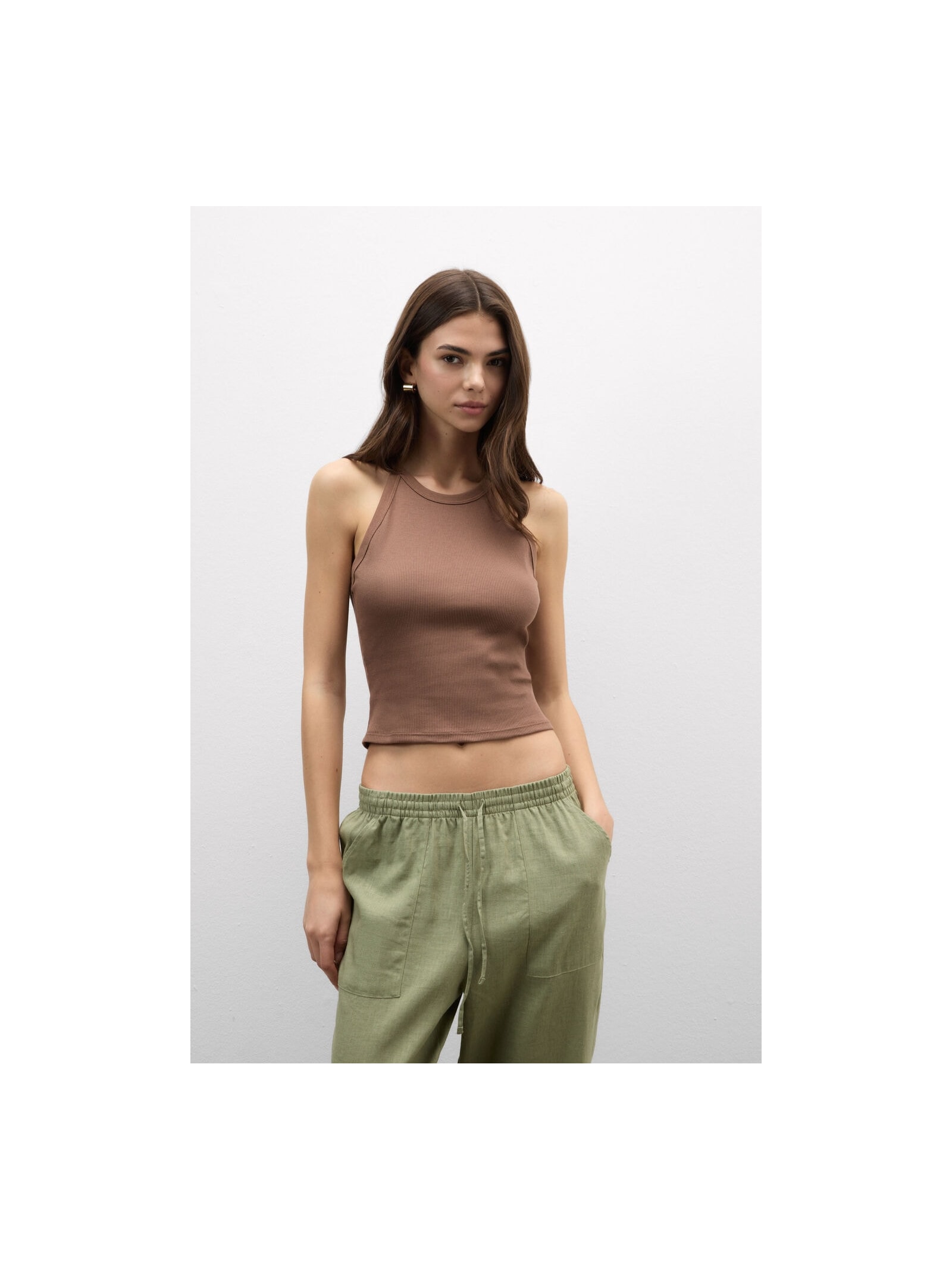 Regata Cropped Canelada Em Algodão Supima Marrom Intimissimi