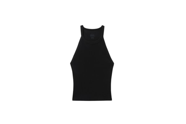 Regata Cropped Canelada Em Algodão Supima - Preto