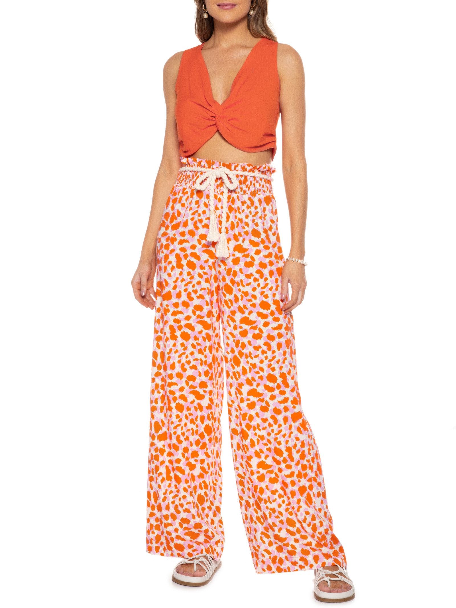 Regata Cropped Decote V Nó Laranja Mob