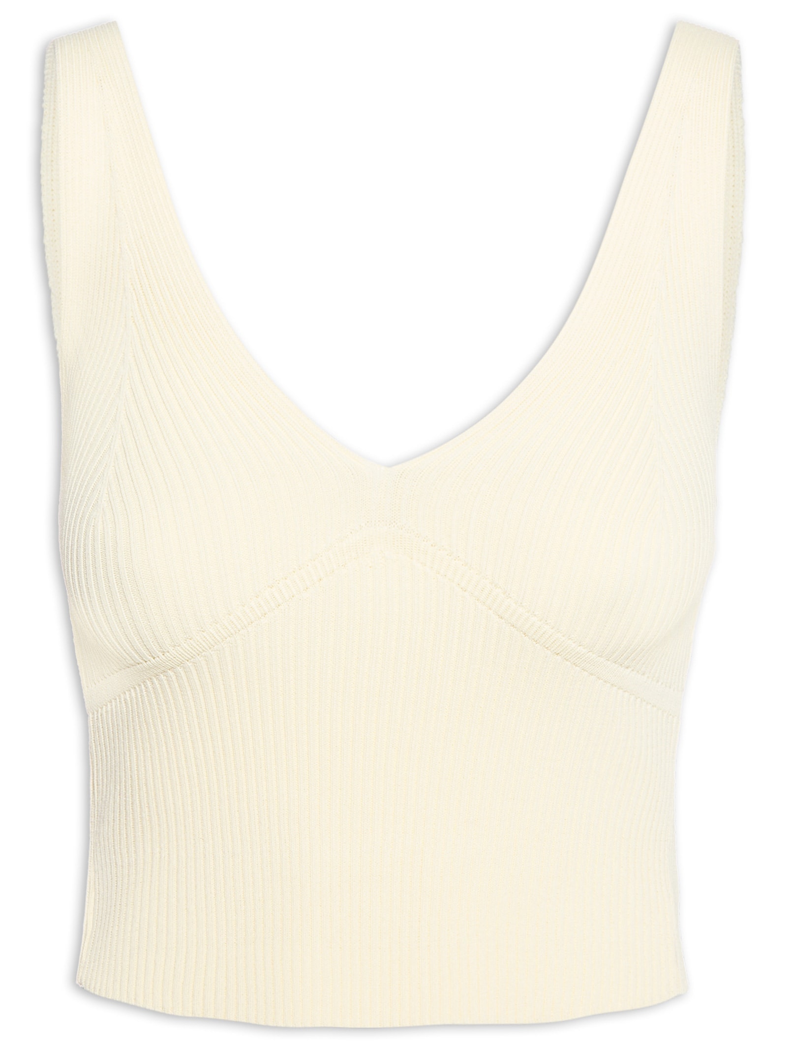 Regata Cropped Decote V Tricot Amarelo Mob