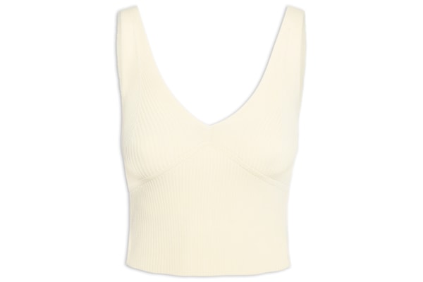 Regata Cropped Decote V Tricot - Amarelo