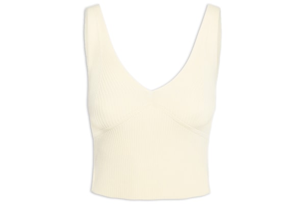 Regata Cropped Decote V Tricot - Amarelo