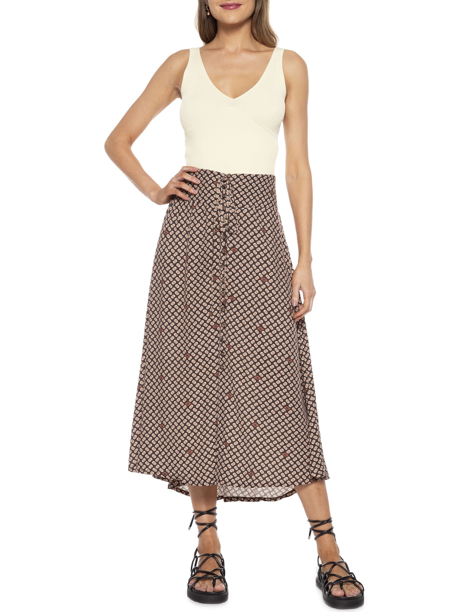 Regata Cropped Decote V Tricot Amarelo Mob