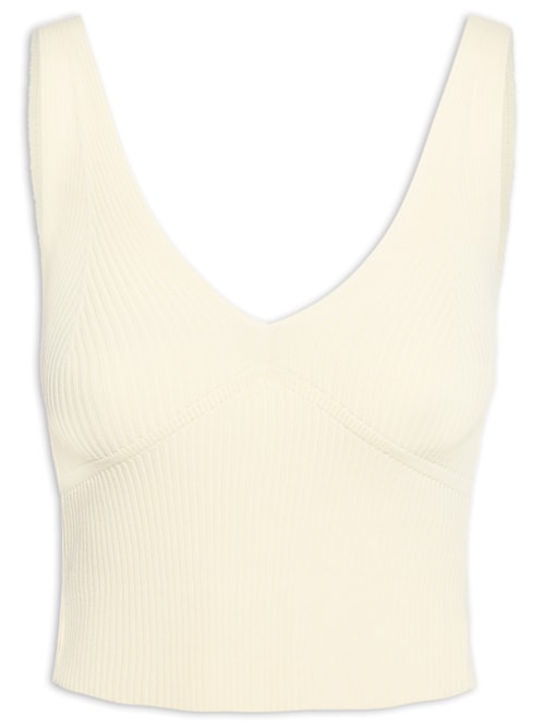 Regata Cropped Decote V Tricot - Amarelo
