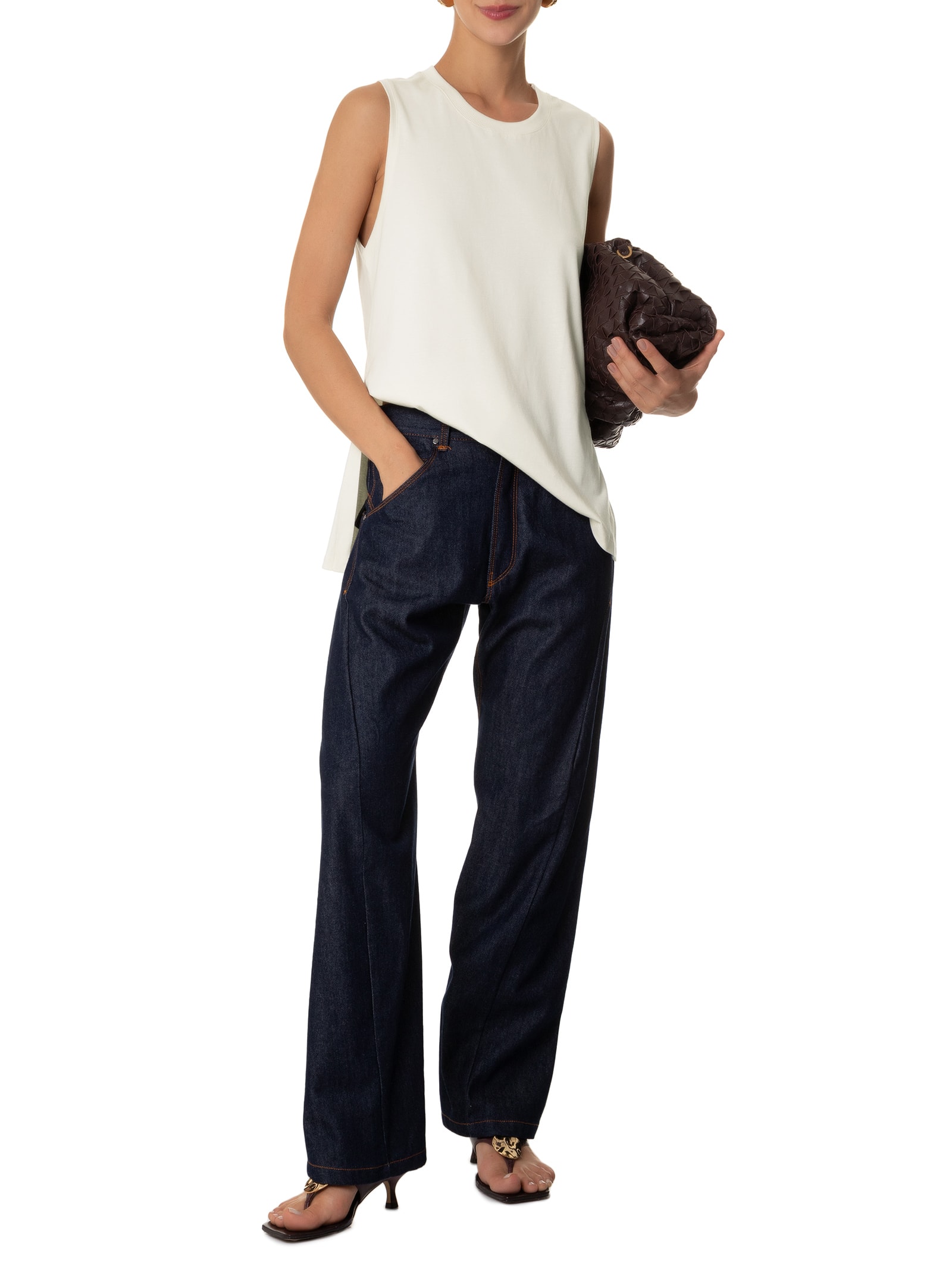 Regata De Malha Off White Basic Com Fenda Branco Animale