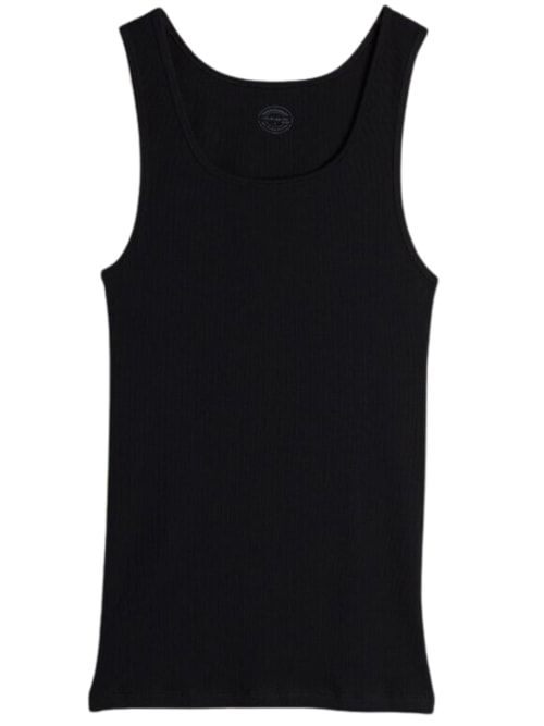 Regata Em Algodão Supima Canelado – Preto