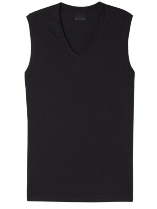 Regata Em Algodão Supima e Decote Em v – Preto