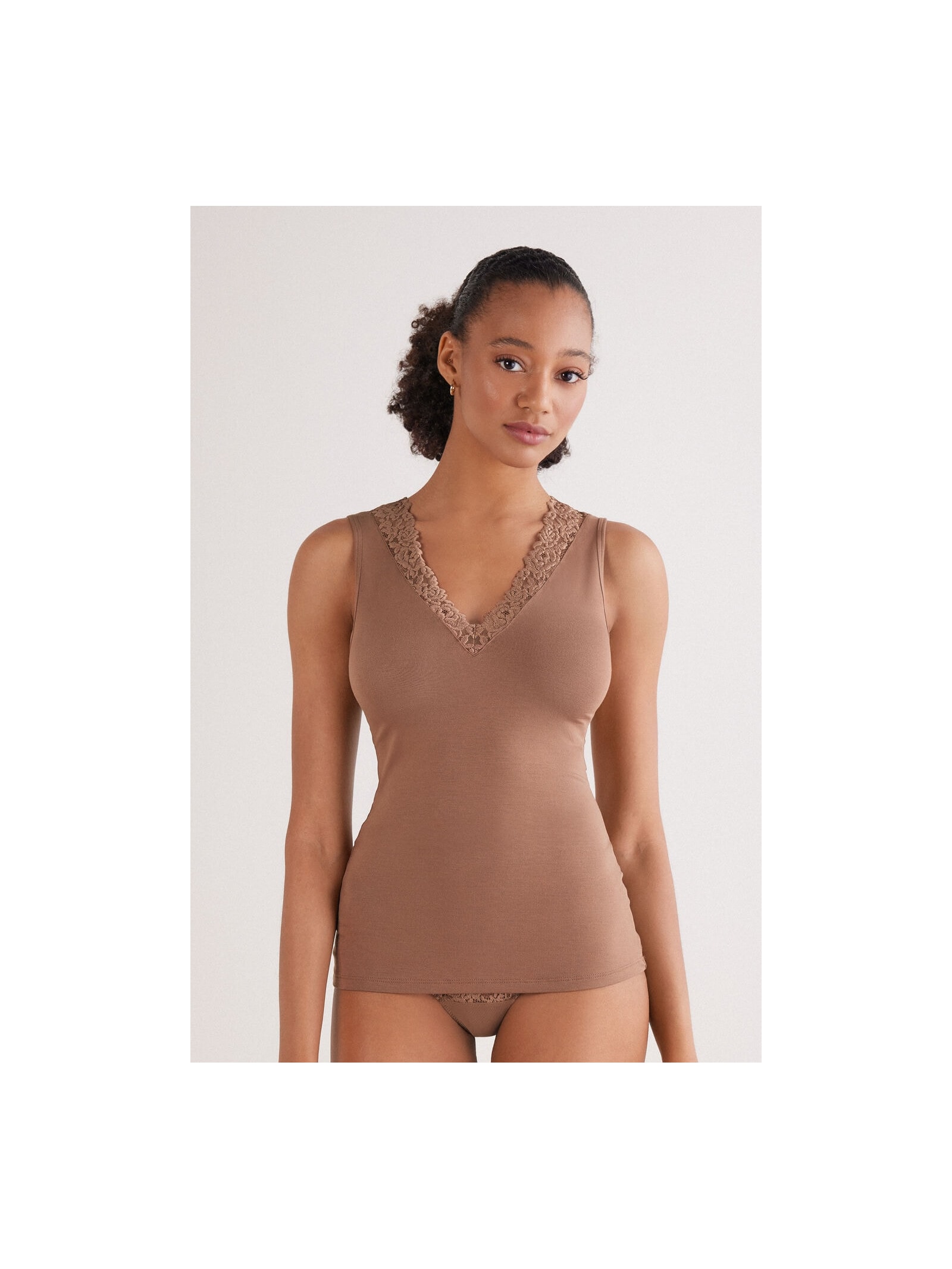 Regata Em Modal e Renda Pretty Flower Marrom Intimissimi