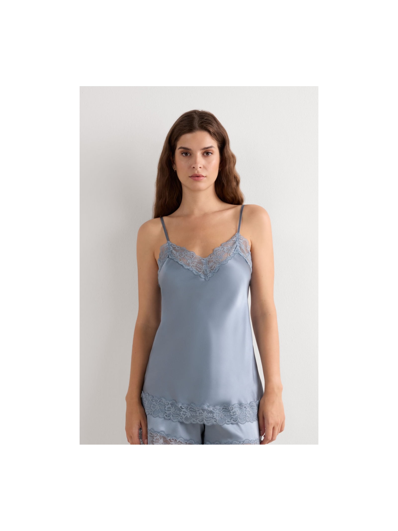 Regata Em Seda e Renda Azul Intimissimi
