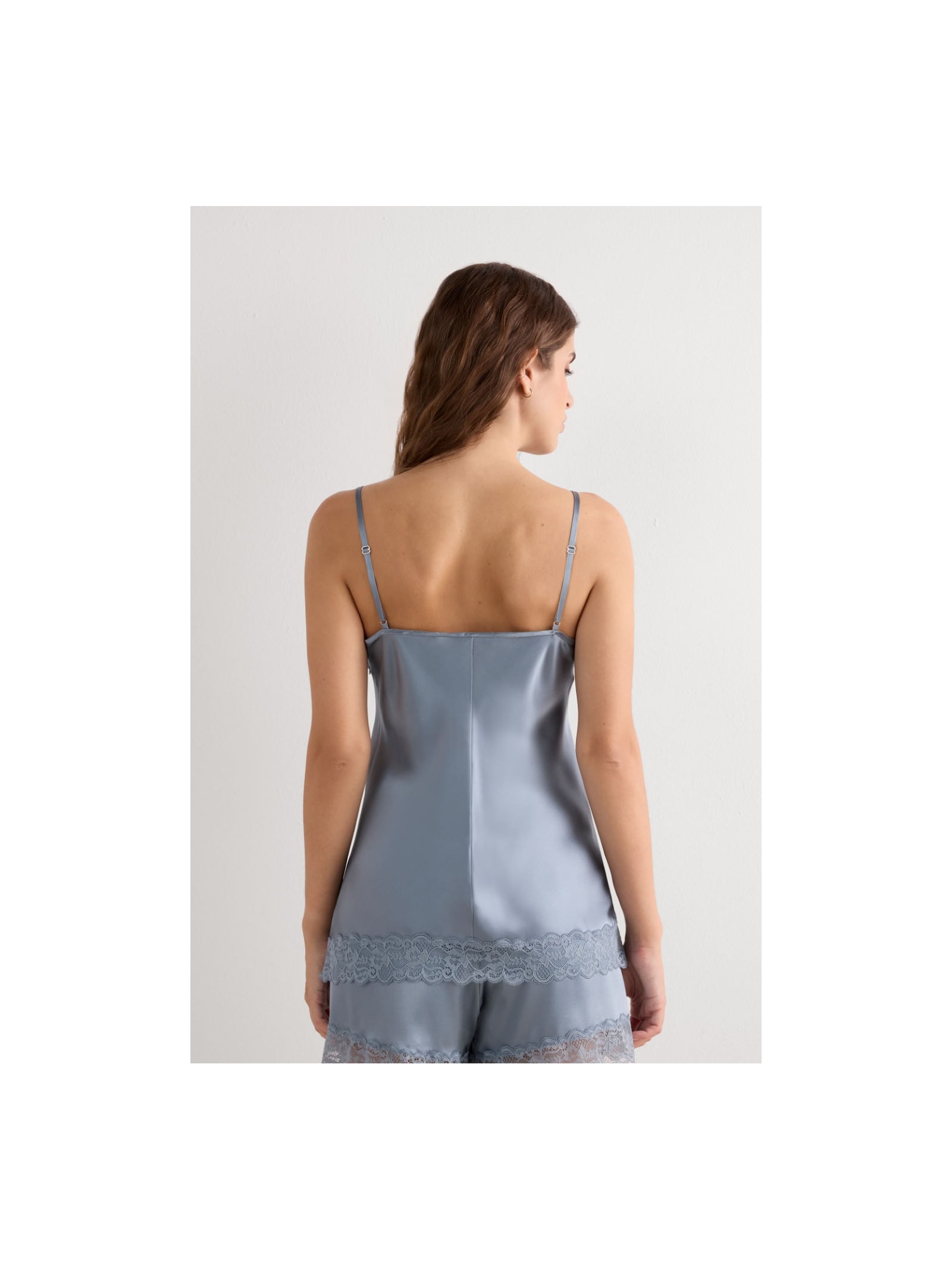 Regata Em Seda e Renda Azul Intimissimi