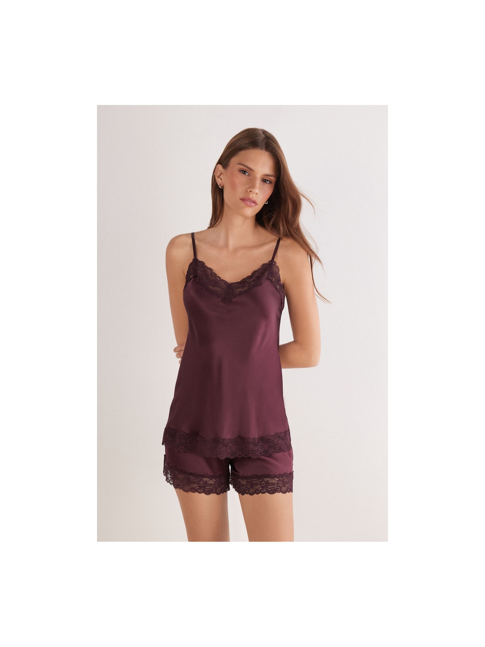 Regata Em Seda e Renda Bordô Intimissimi