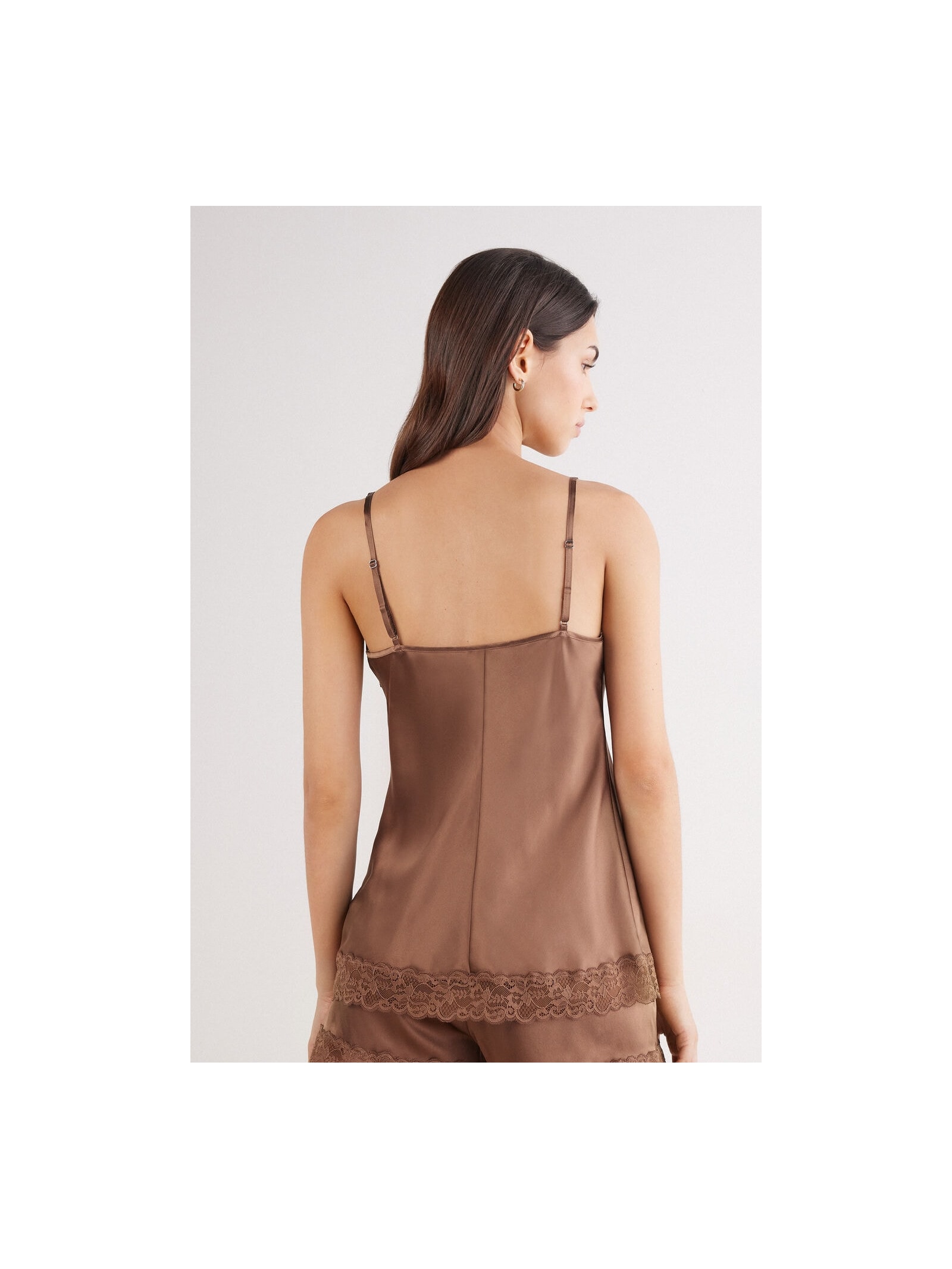 Regata Em Seda e Renda Marrom Intimissimi