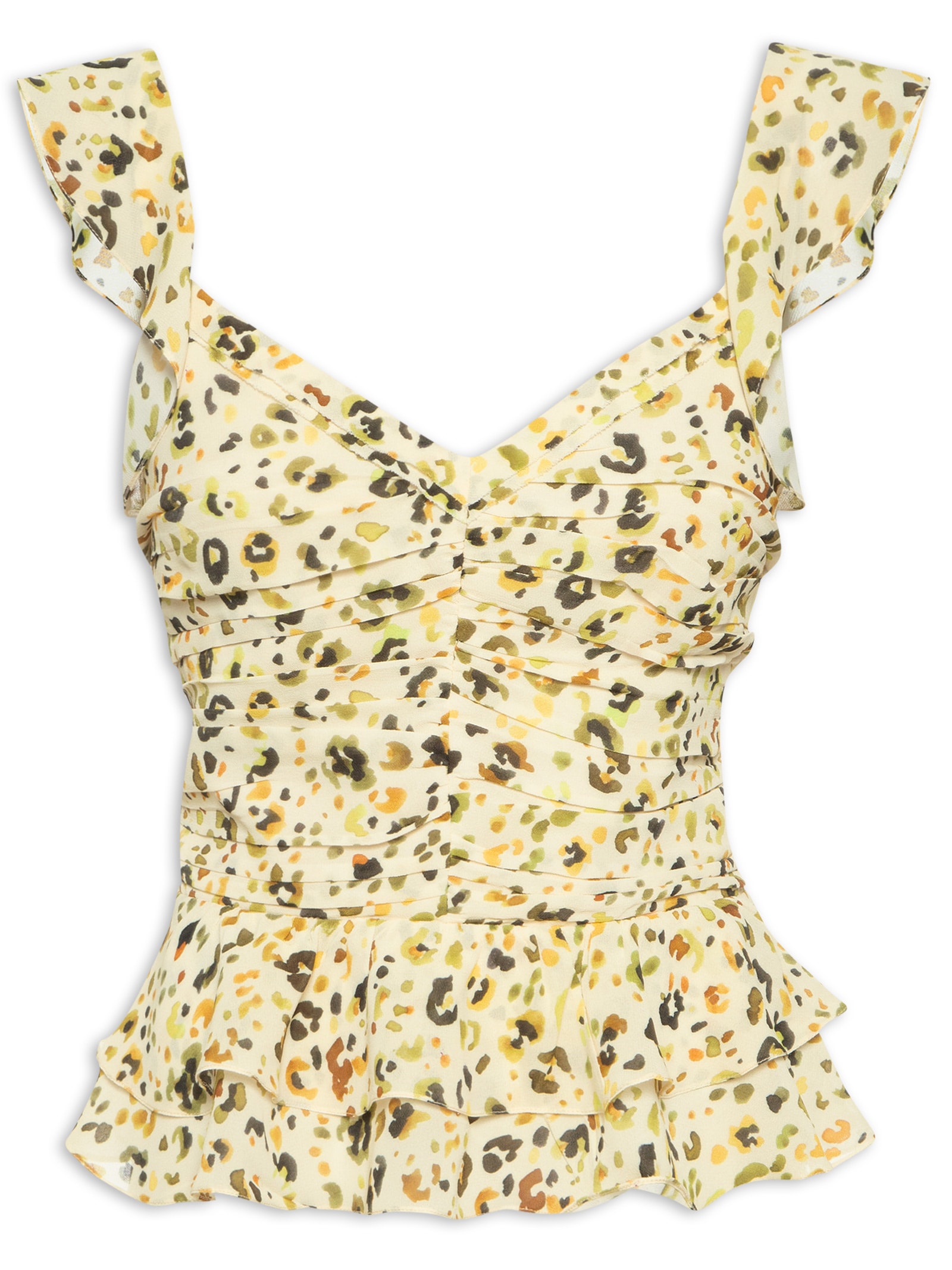 Regata Feminina Alça Babados Aquarela Biscoito Amarelo  Animale