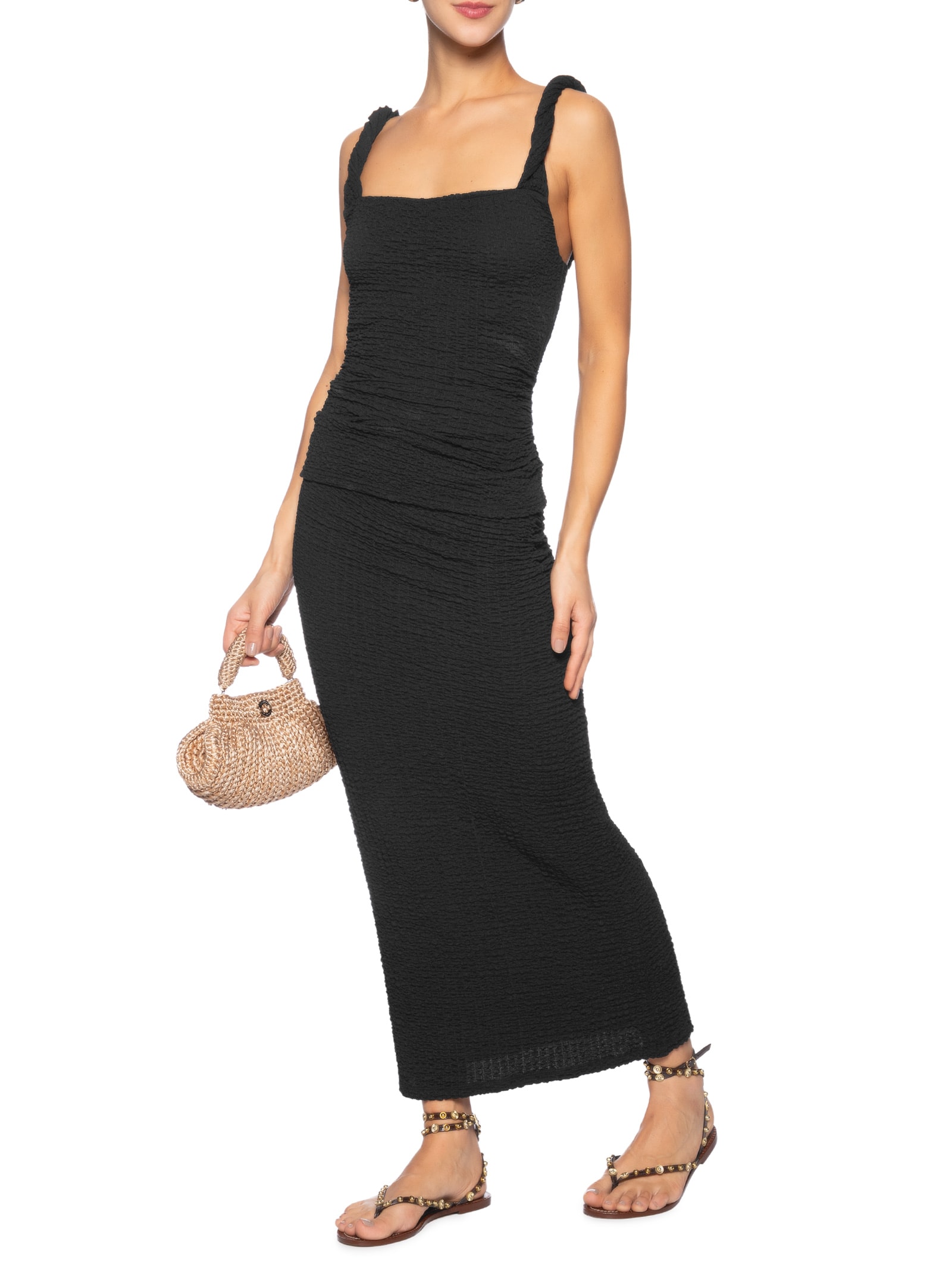 Regata Feminina Alça Torcida Textura Preto Farm