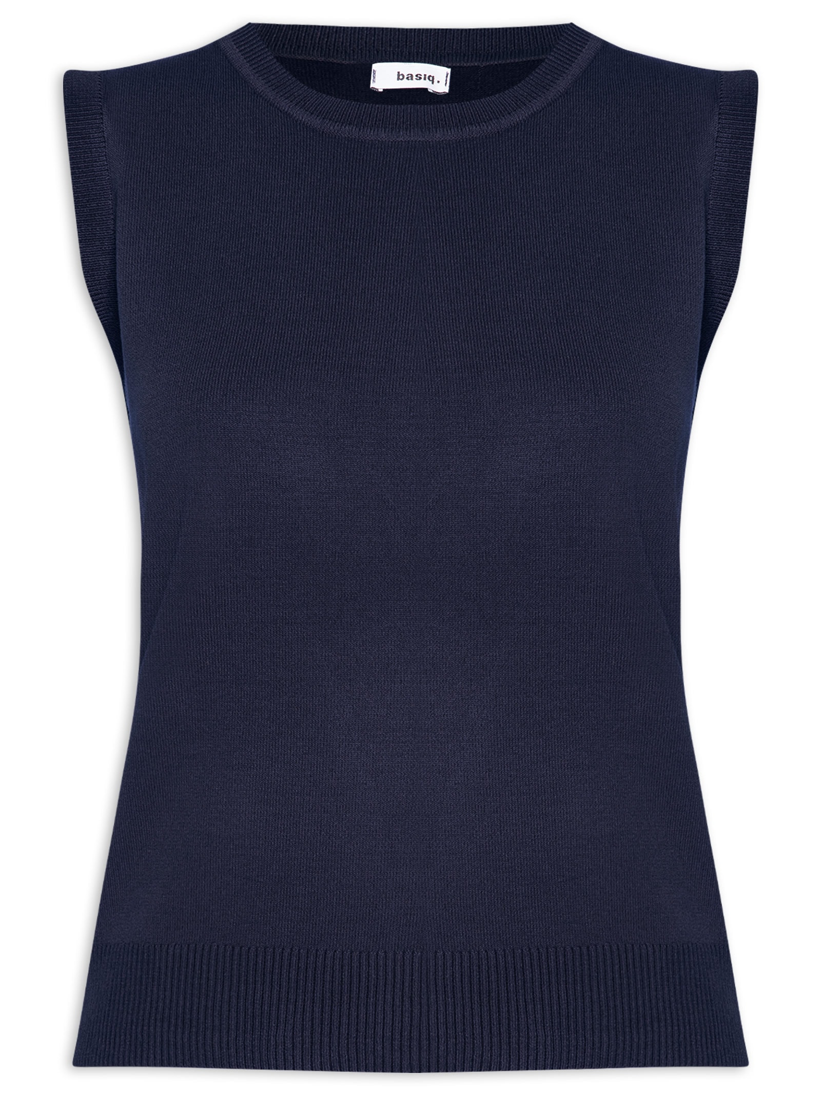 Regata Feminina Alongada em Tricot Azul Basiq