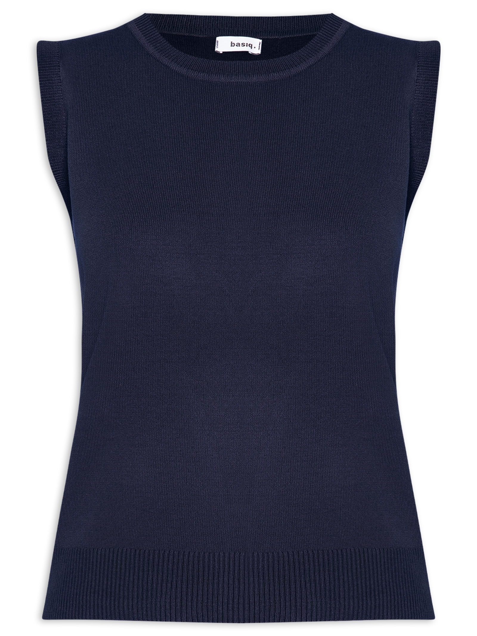 Regata Feminina Alongada em Tricot Azul Basiq