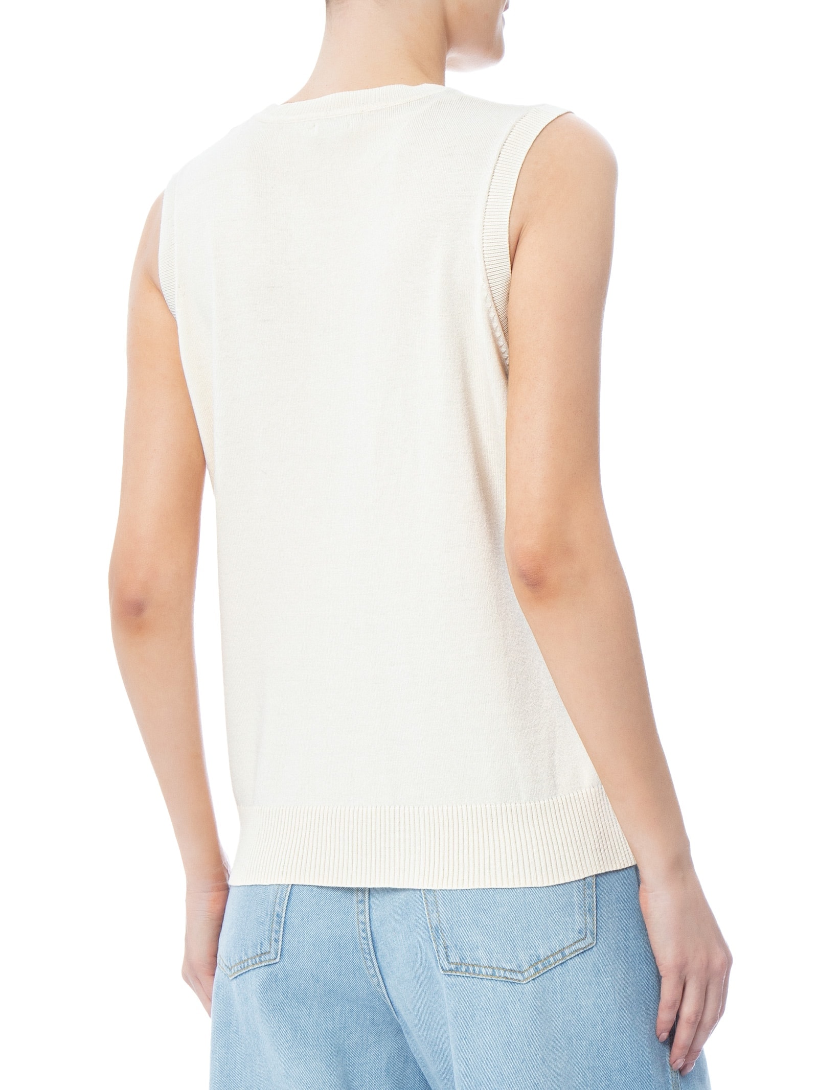 Regata Feminina Alongada em Tricot Off White Basiq