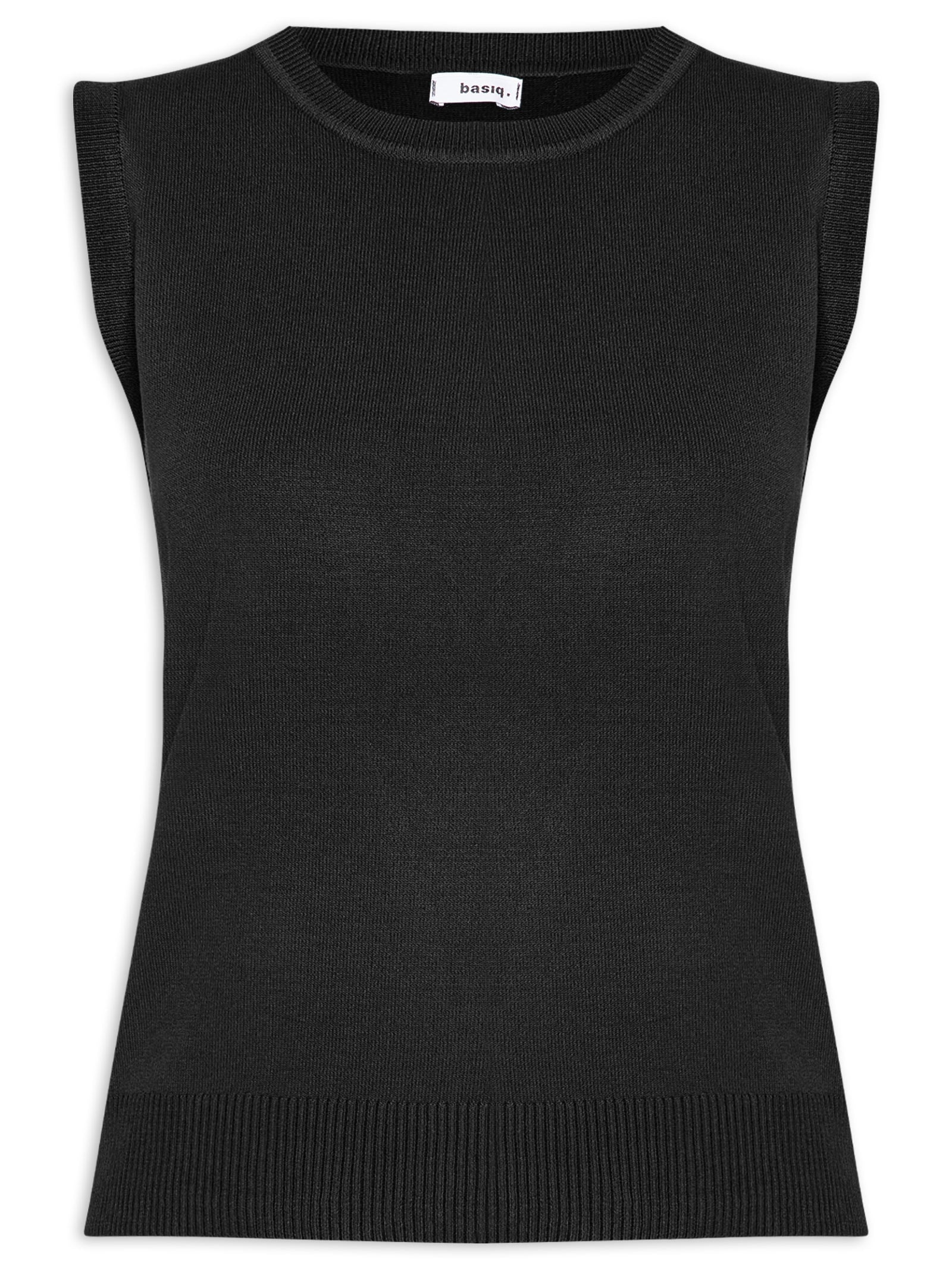 Regata Feminina Alongada em Tricot Preto Basiq