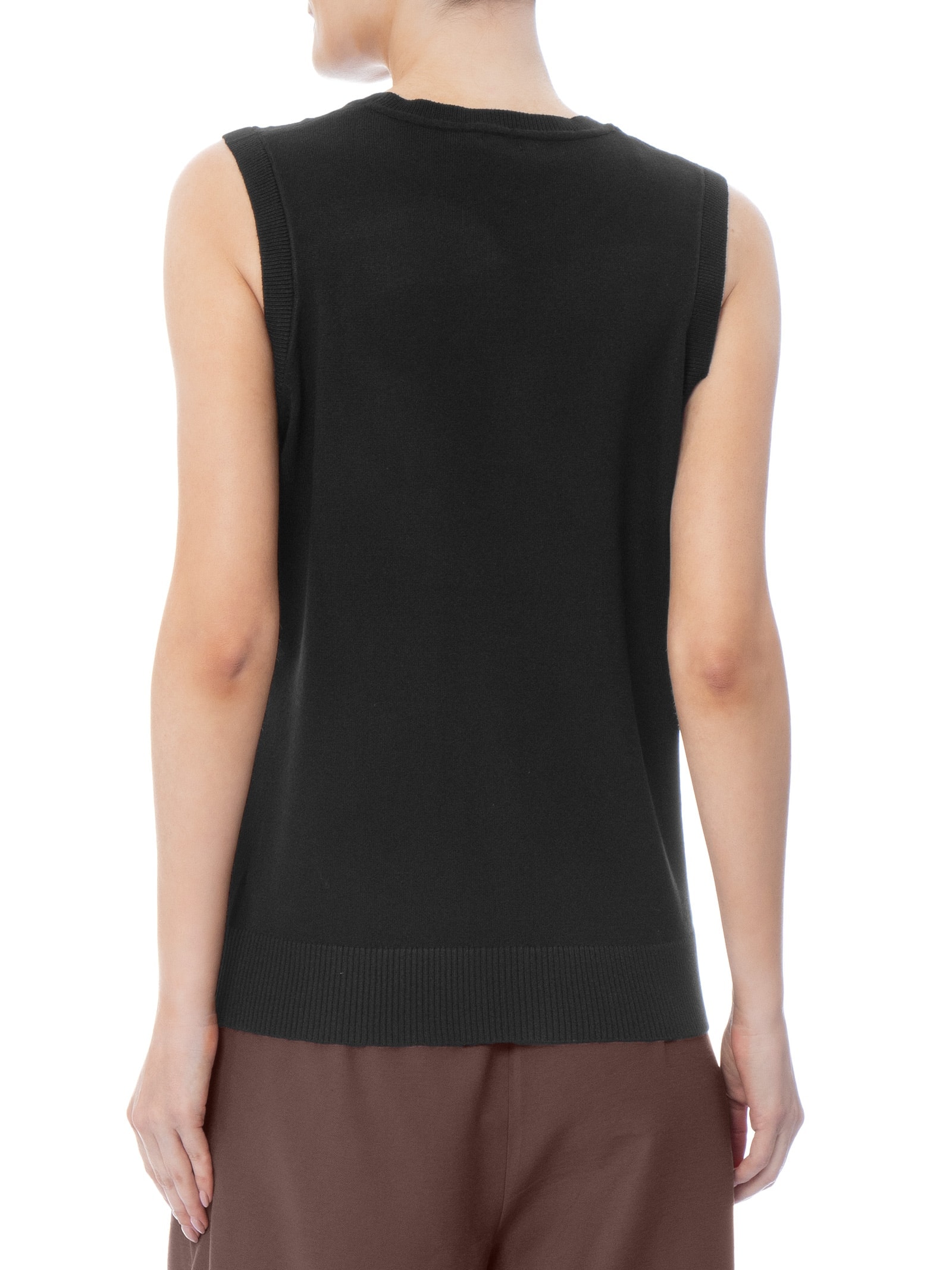 Regata Feminina Alongada em Tricot Preto Basiq