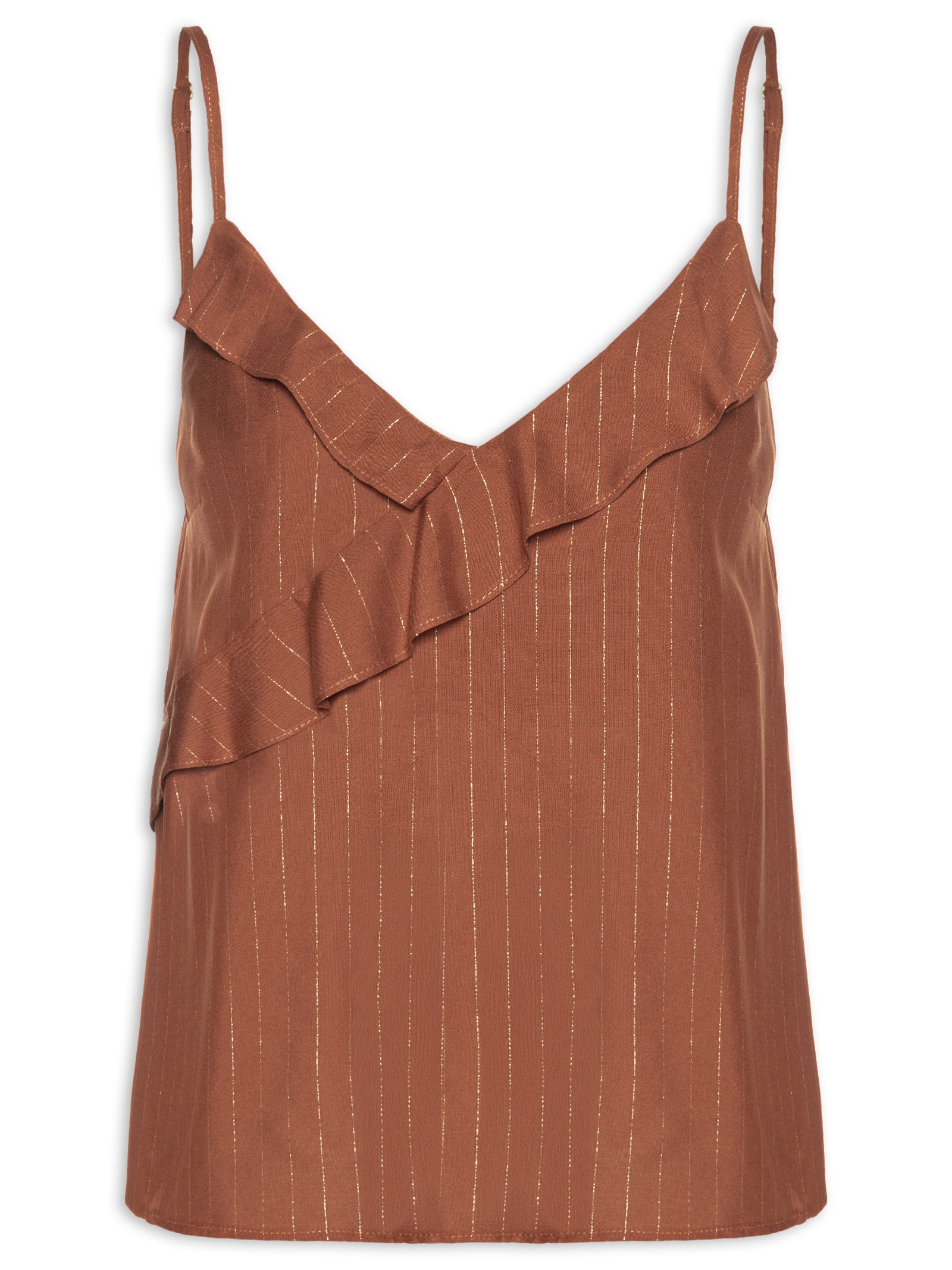 Regata Feminina Babados Decote Lisa Marrom CaCay Cacay