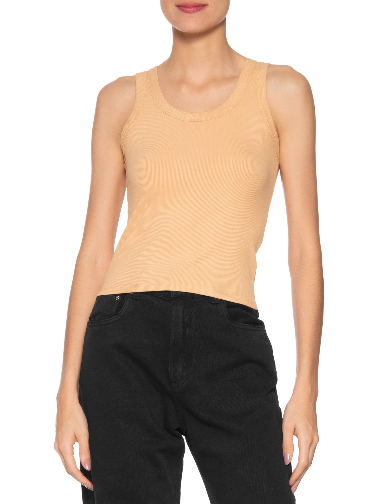 Regata Feminina Básica Canelada Amarelo Basiq