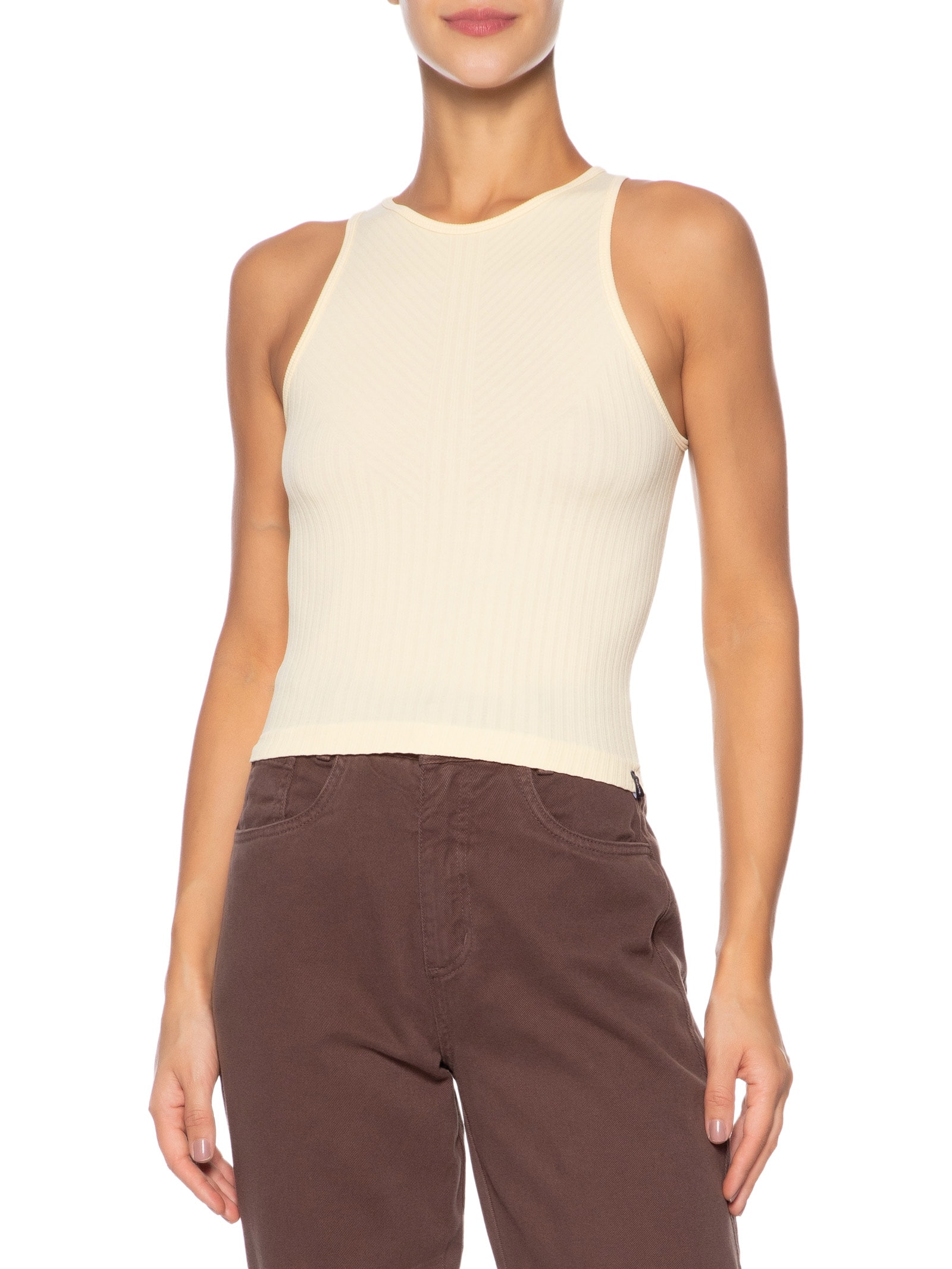 Regata Feminina Básica Canelada Amarelo Basiq