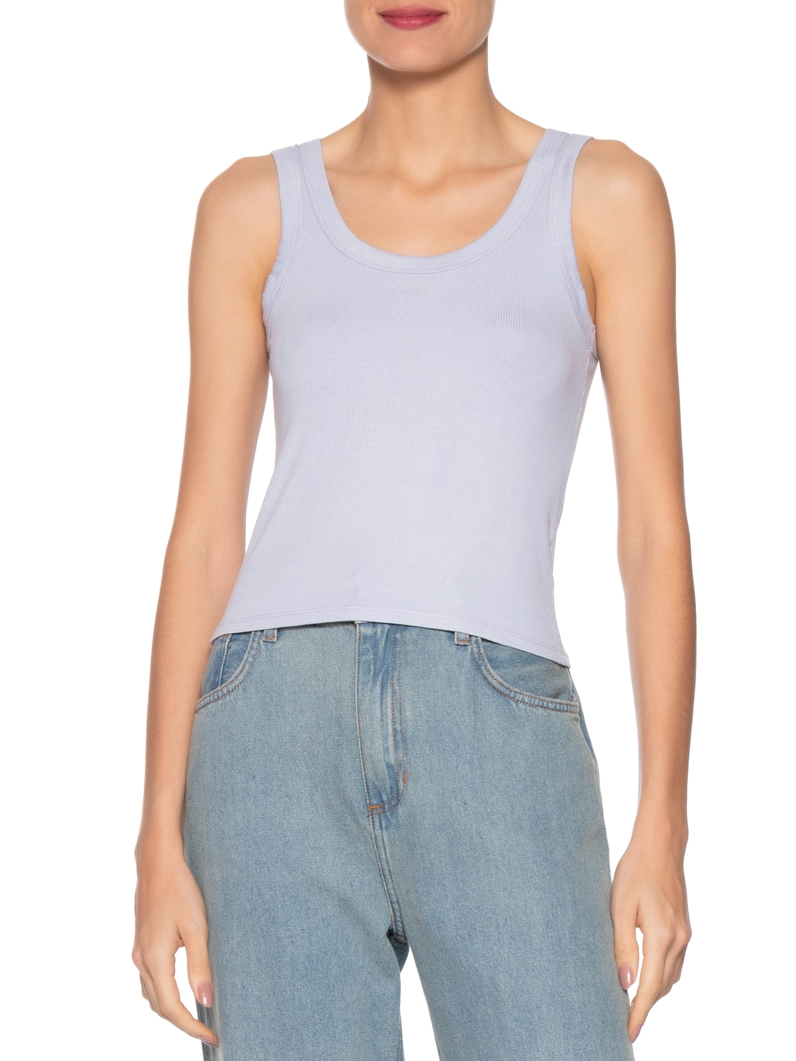 Regata Feminina Básica Canelada Azul Basiq