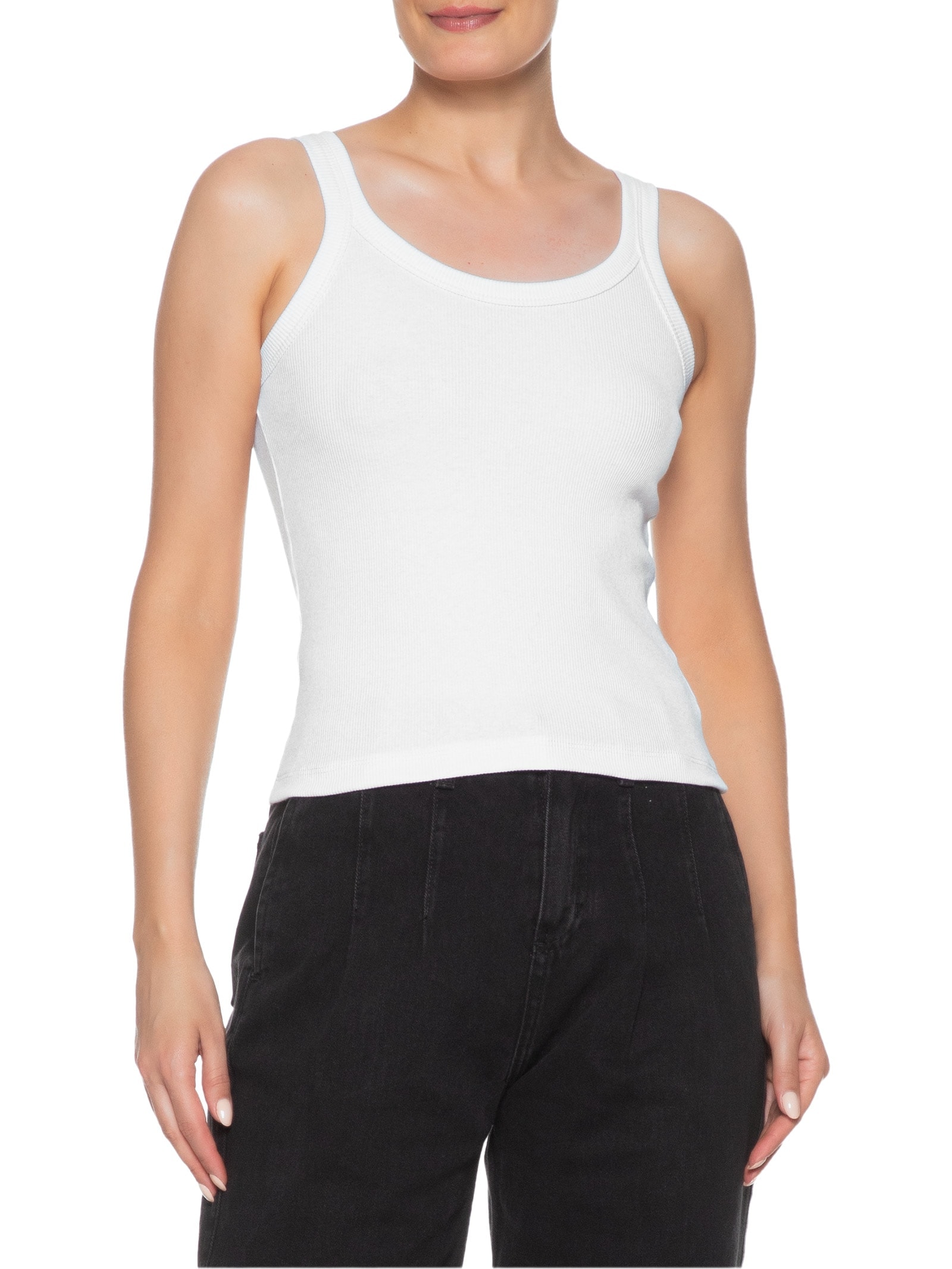 Regata Feminina Básica Canelada Branco  Basiq