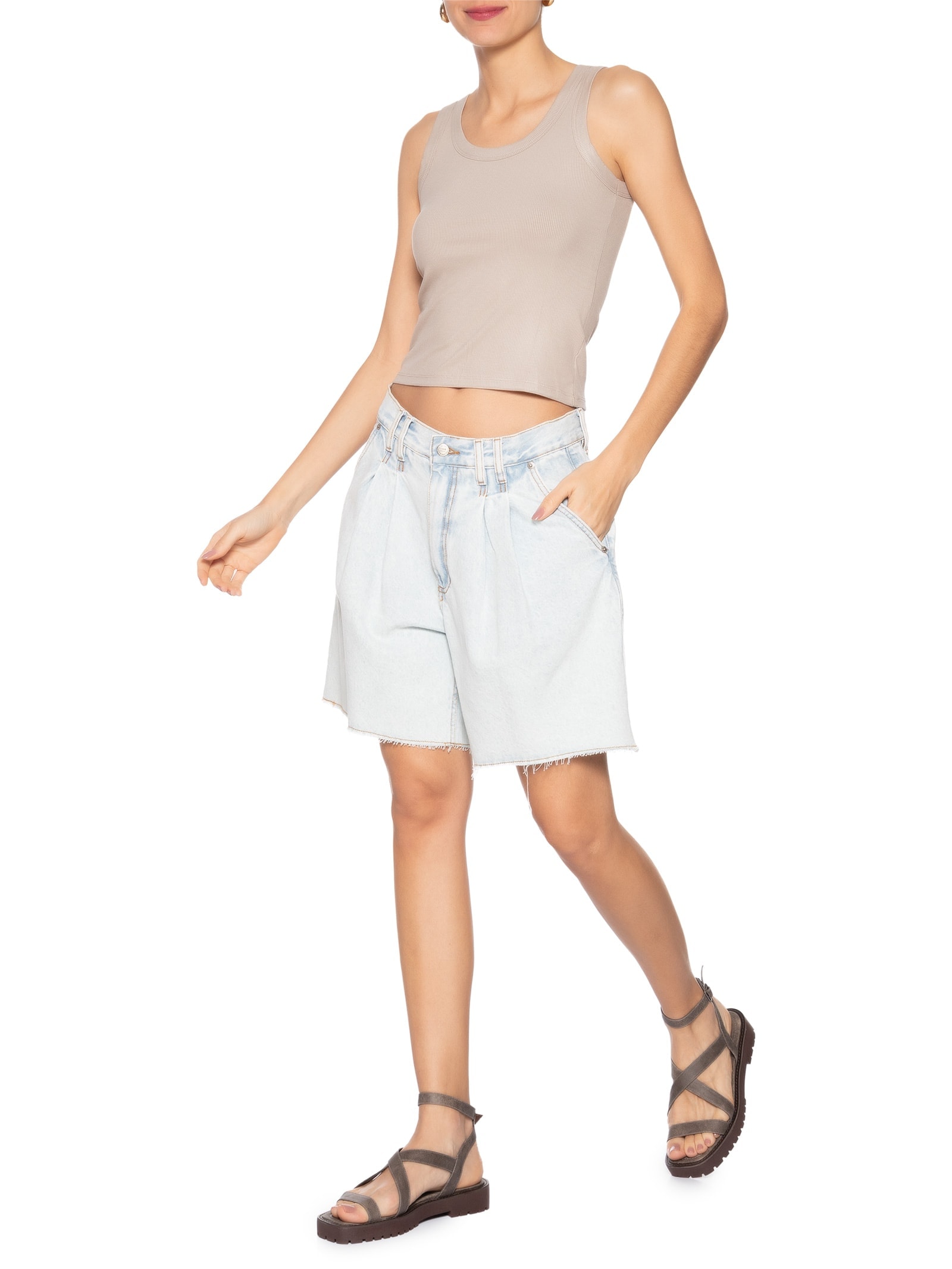 Regata Feminina Básica Canelada Cinza Basiq