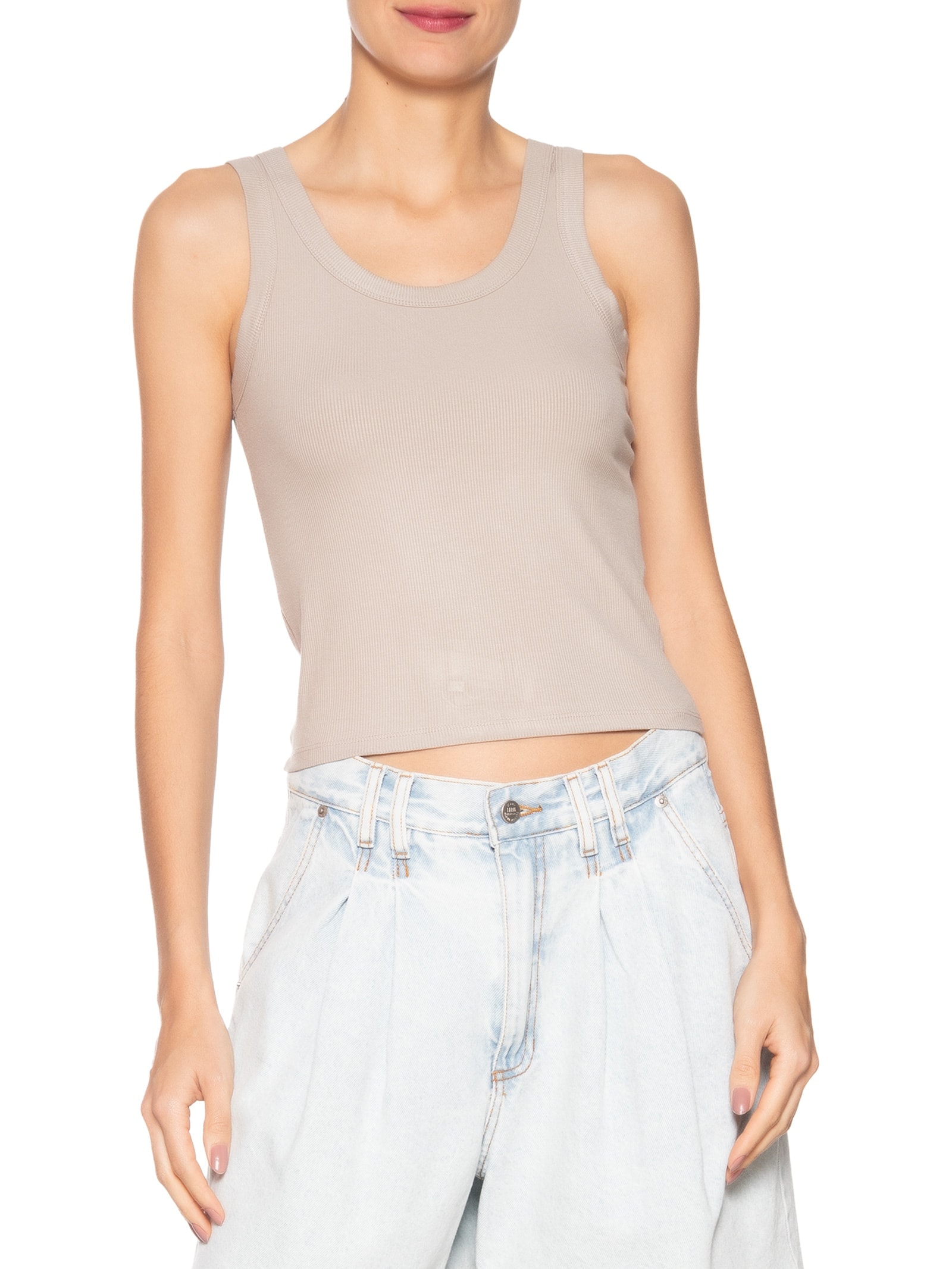 Regata Feminina Básica Canelada Cinza Basiq