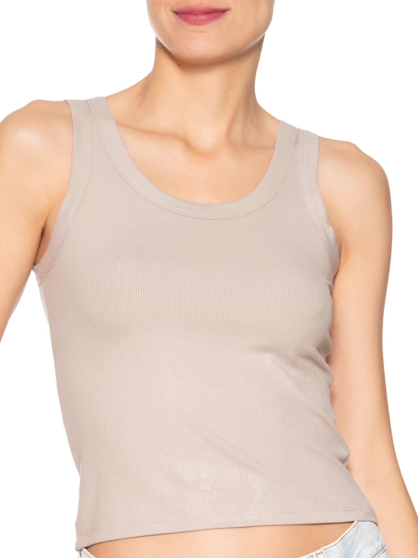 Regata Feminina Básica Canelada Cinza Basiq