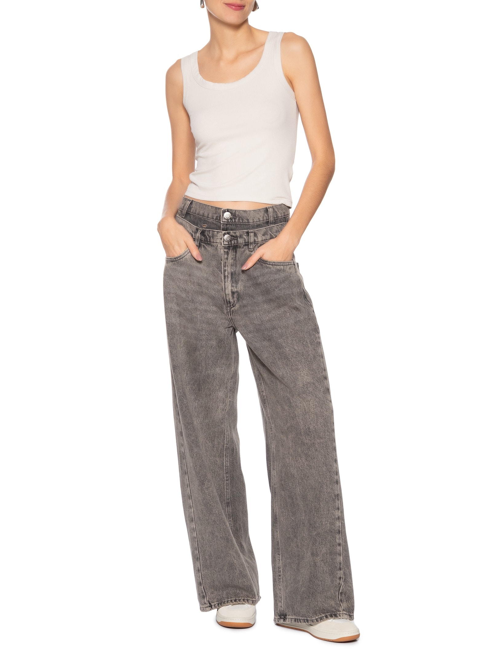 Regata Feminina Básica Canelada Cinza Basiq