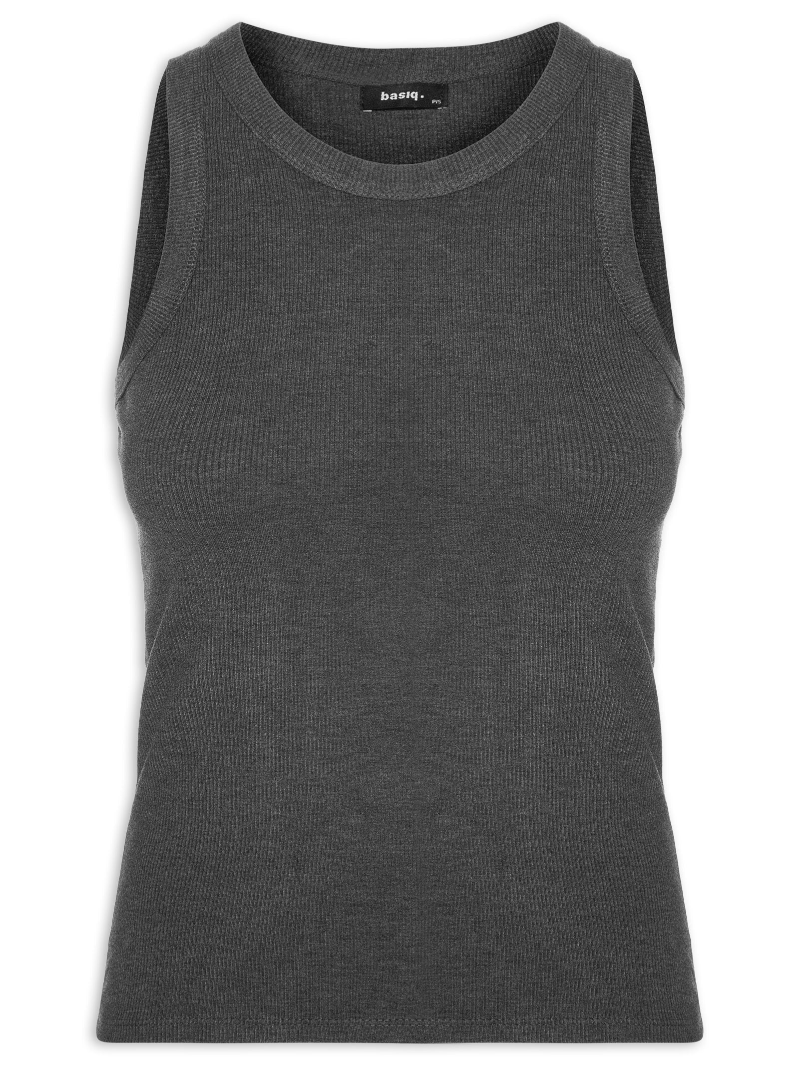 Regata Feminina Básica Canelada Cinza Basiq