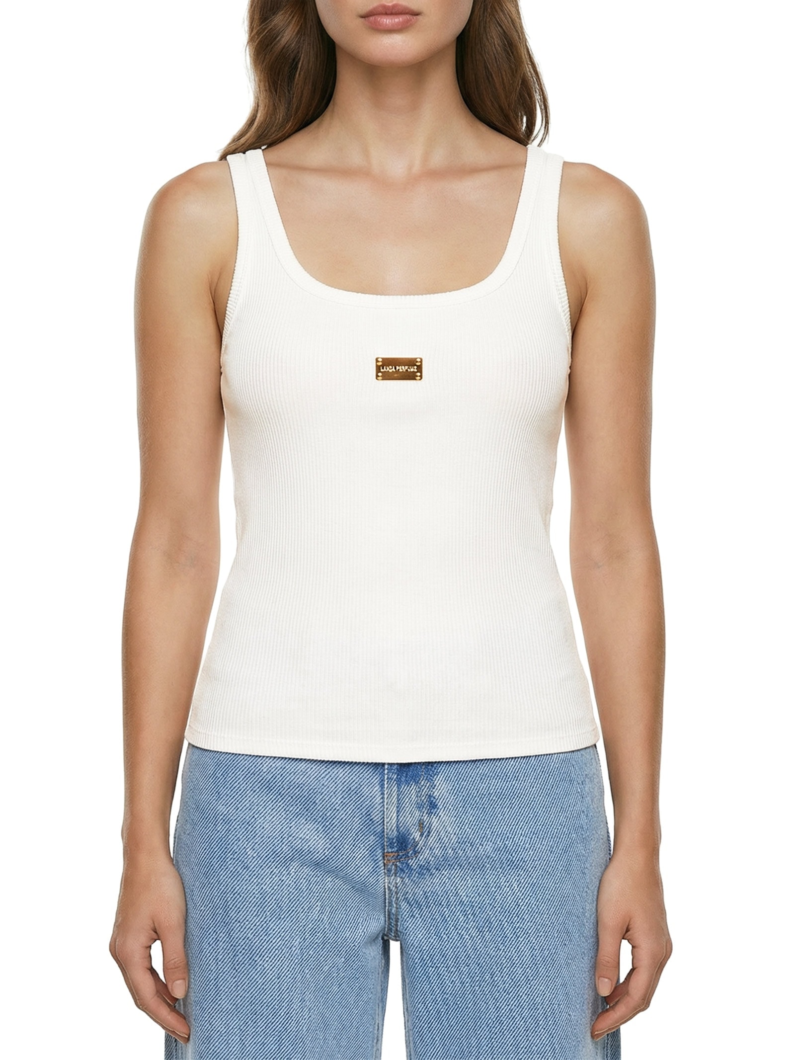 Regata Feminina Básica Com Placa Branco Lança Perfume